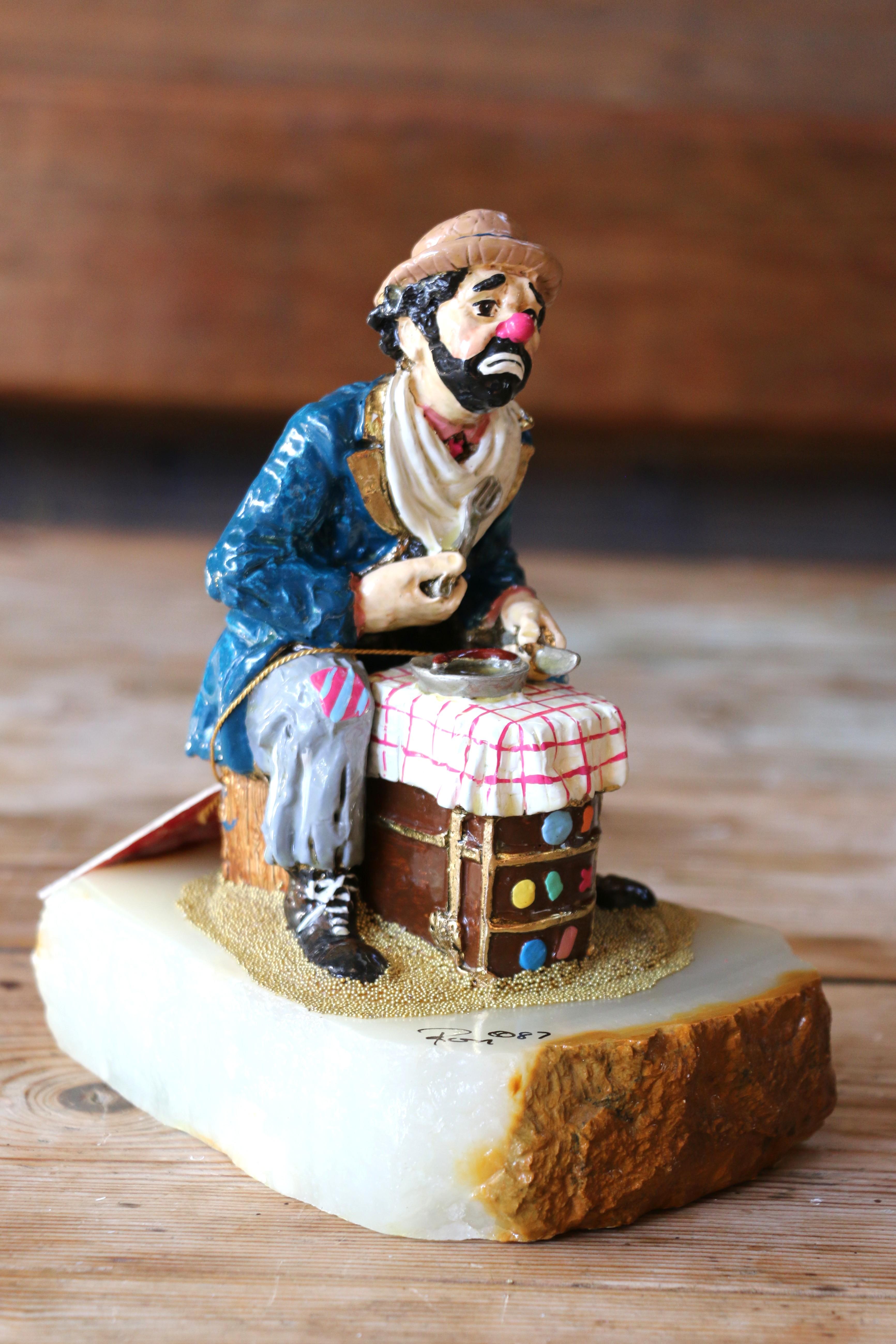 Metallo Figurina vintage di Ron Lee Clown intitolata 