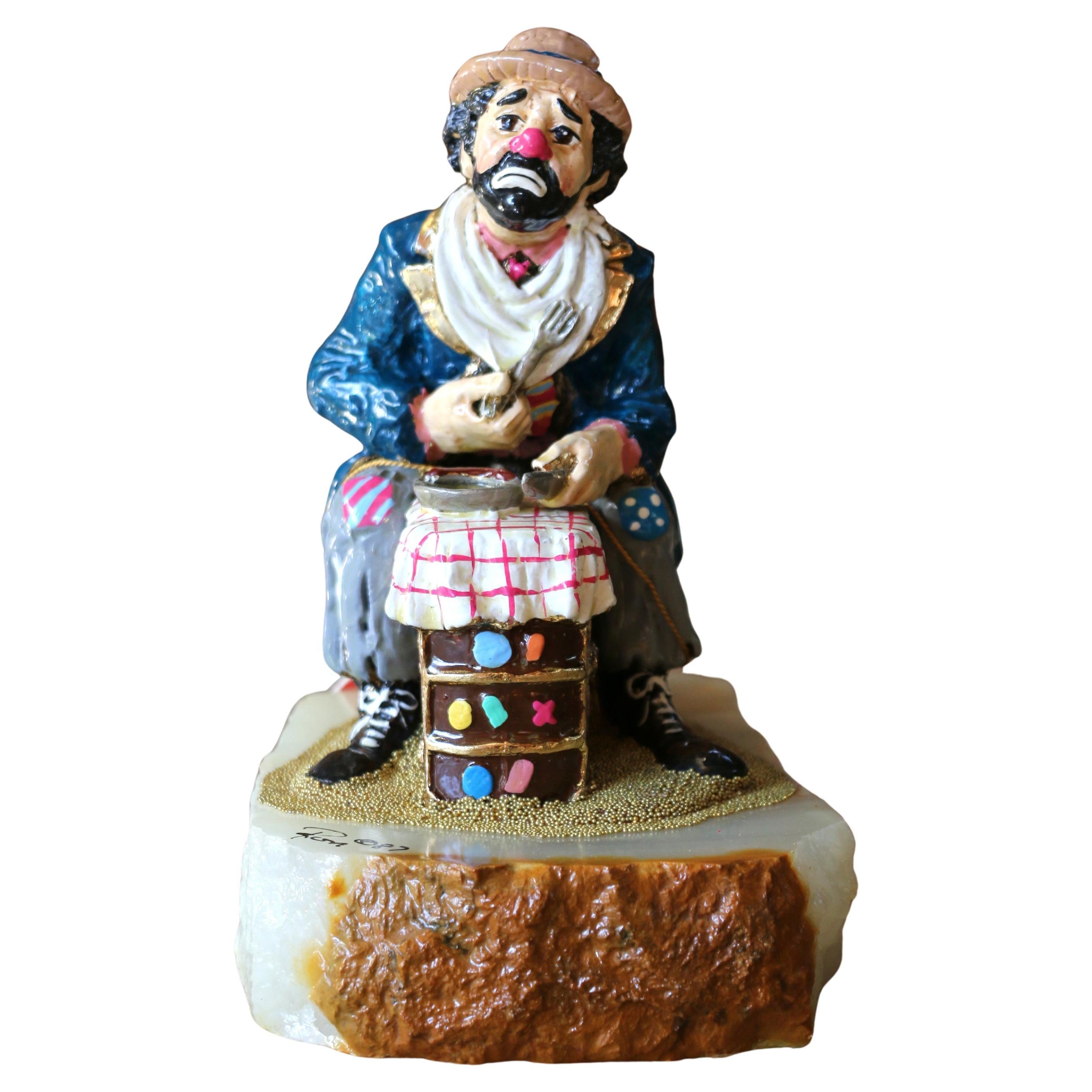 Figurina vintage di Ron Lee Clown intitolata "Knickers Eating Lunch", 1987 in vendita