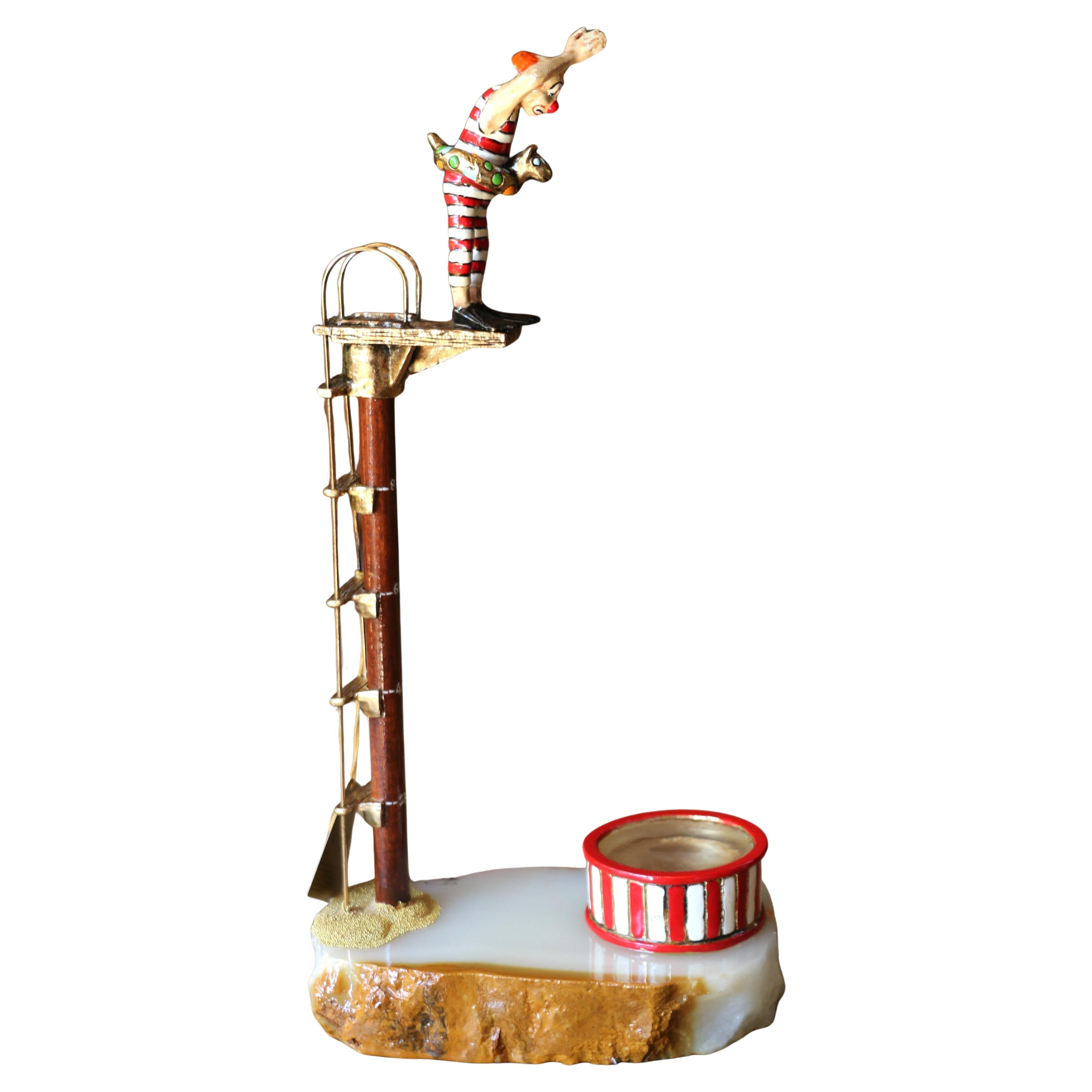 Scultura clown vintage di Ron Lee, "High Diver" o "Clown da circo con trampolino".