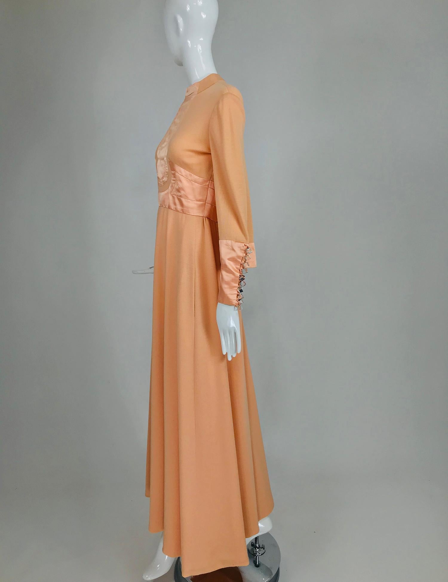 Vintage Ronald Amey Peach Knit and Satin Mod Maxi Dress 1960s 5