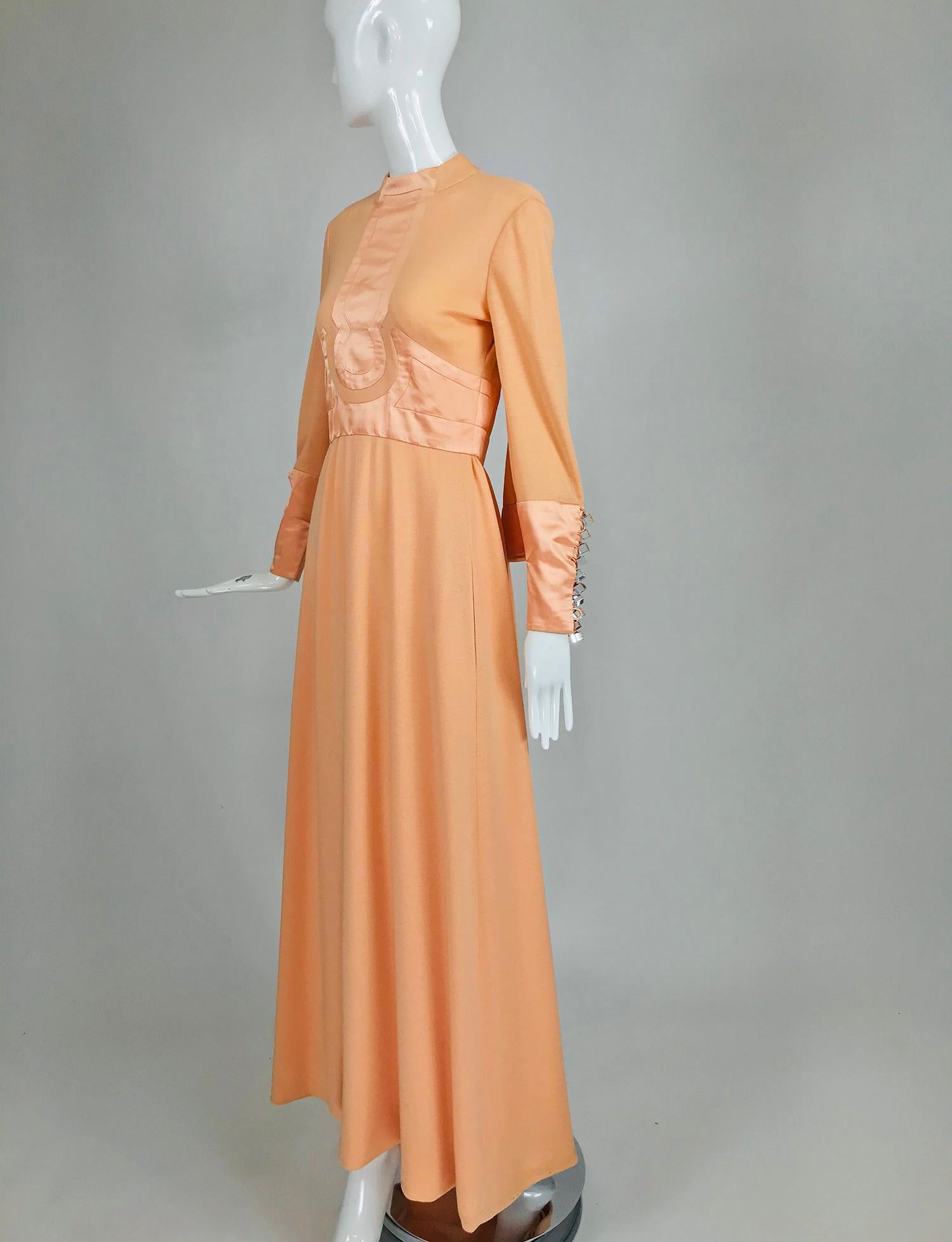 Vintage Ronald Amey Peach Knit and Satin Mod Maxi Dress 1960s 6