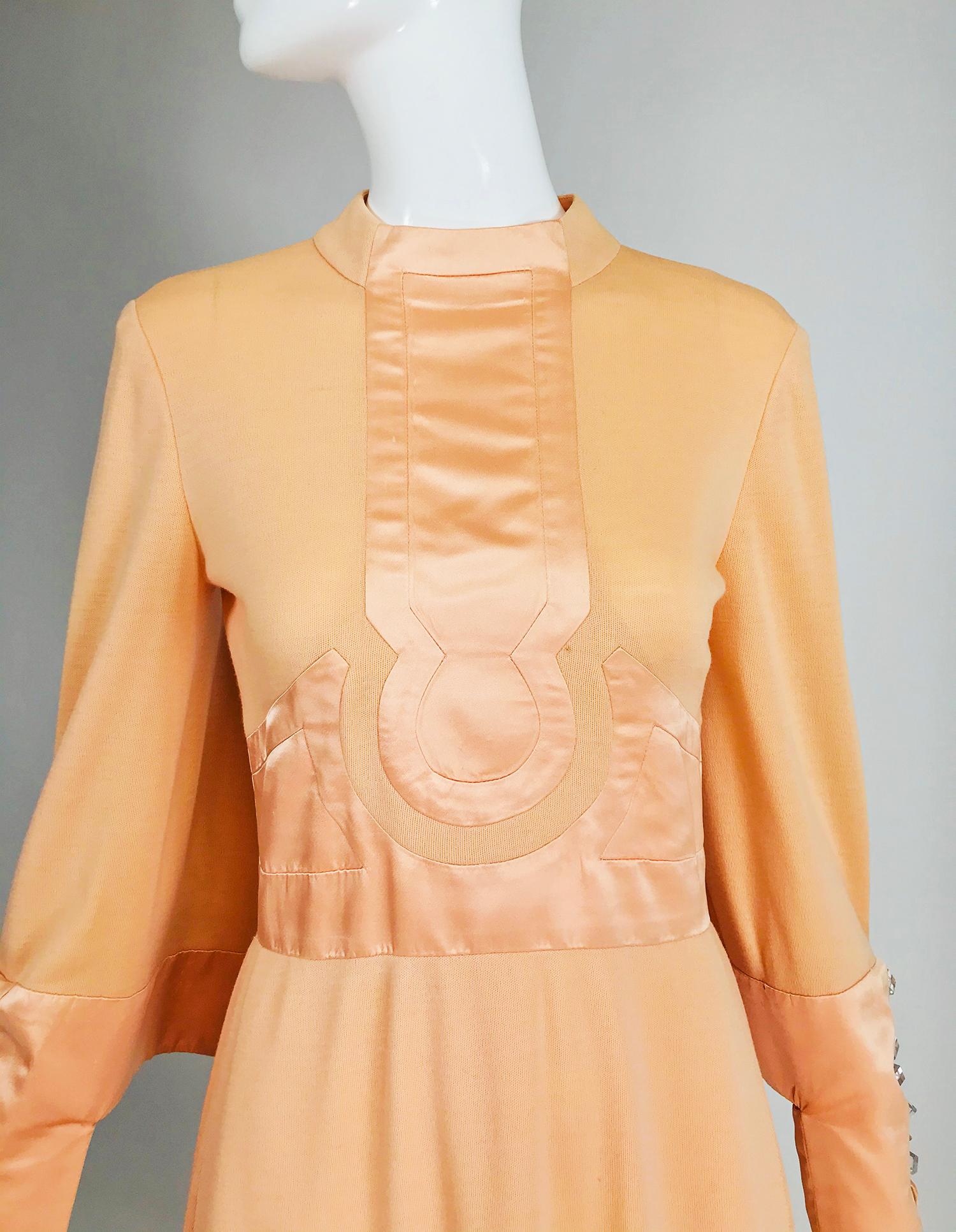 Vintage Ronald Amey Peach Knit and Satin Mod Maxi Dress 1960s 8