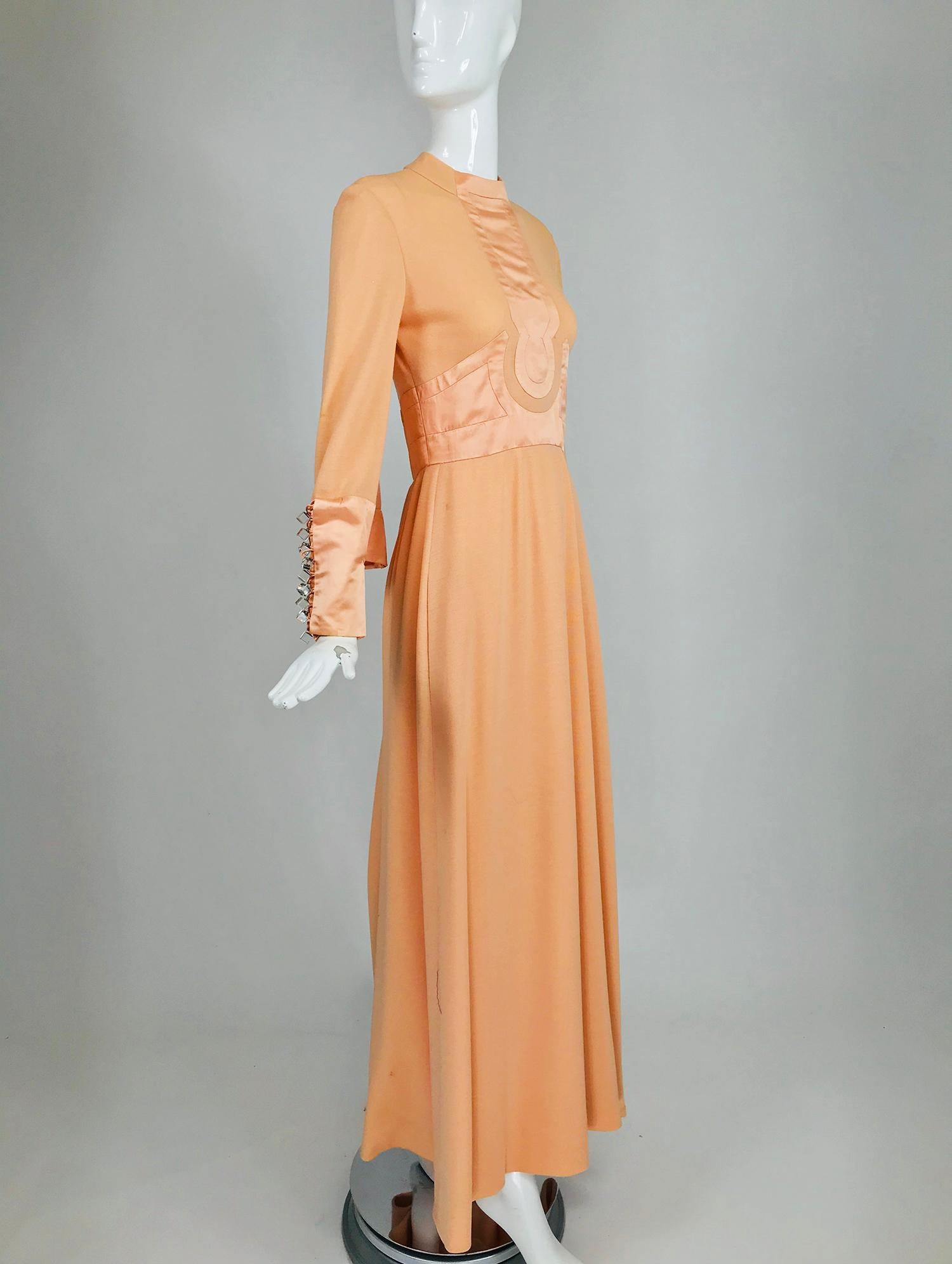 Orange Vintage Ronald Amey Peach Knit and Satin Mod Maxi Dress 1960s