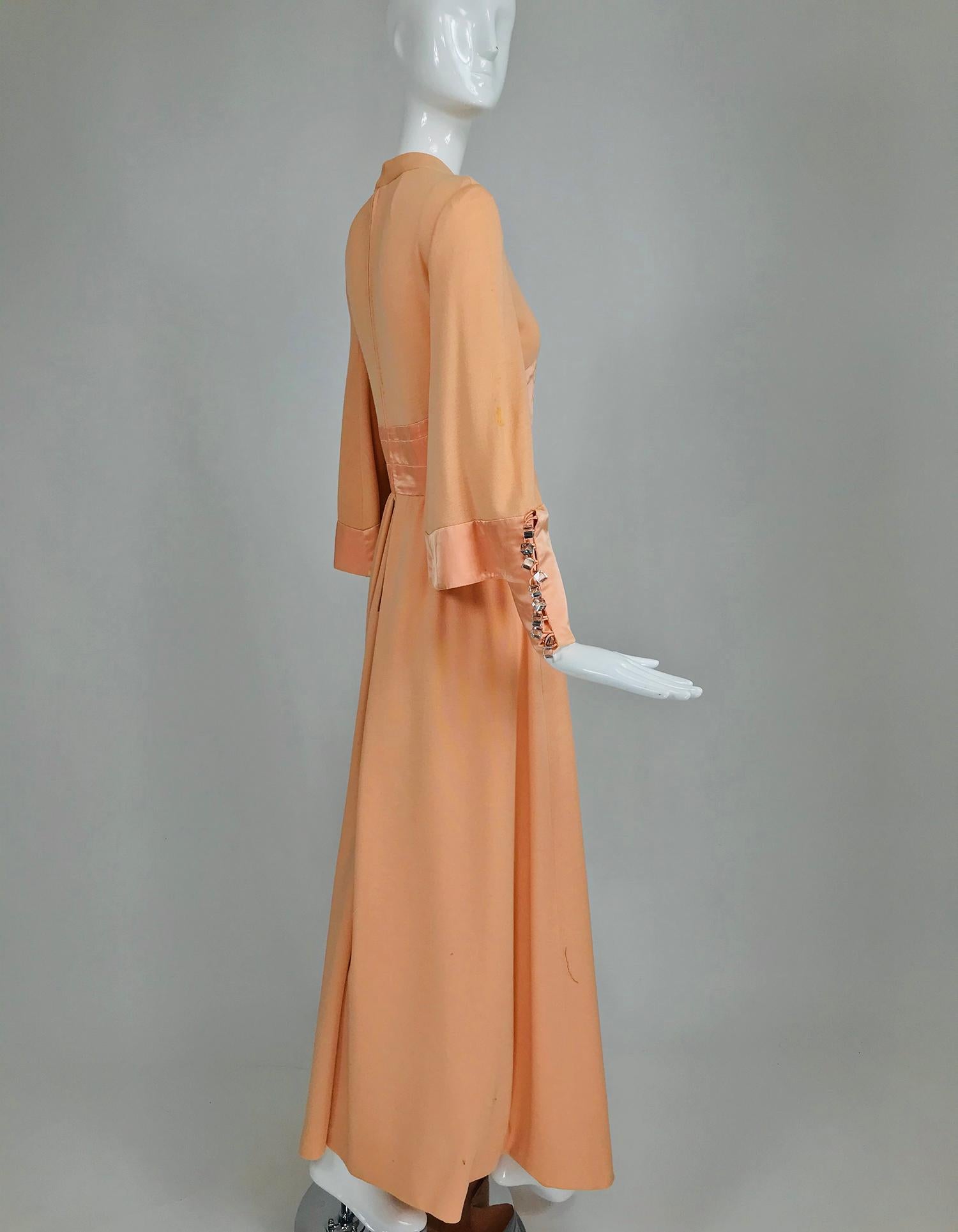 Women's Vintage Ronald Amey Peach Knit and Satin Mod Maxi Dress 1960s