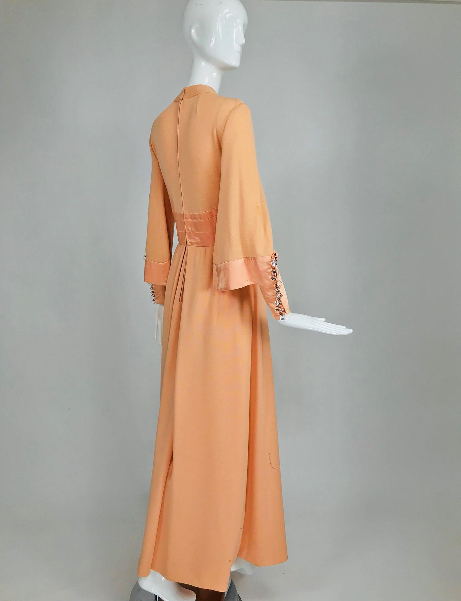 Vintage Ronald Amey Peach Knit and Satin Mod Maxi Dress 1960s 1