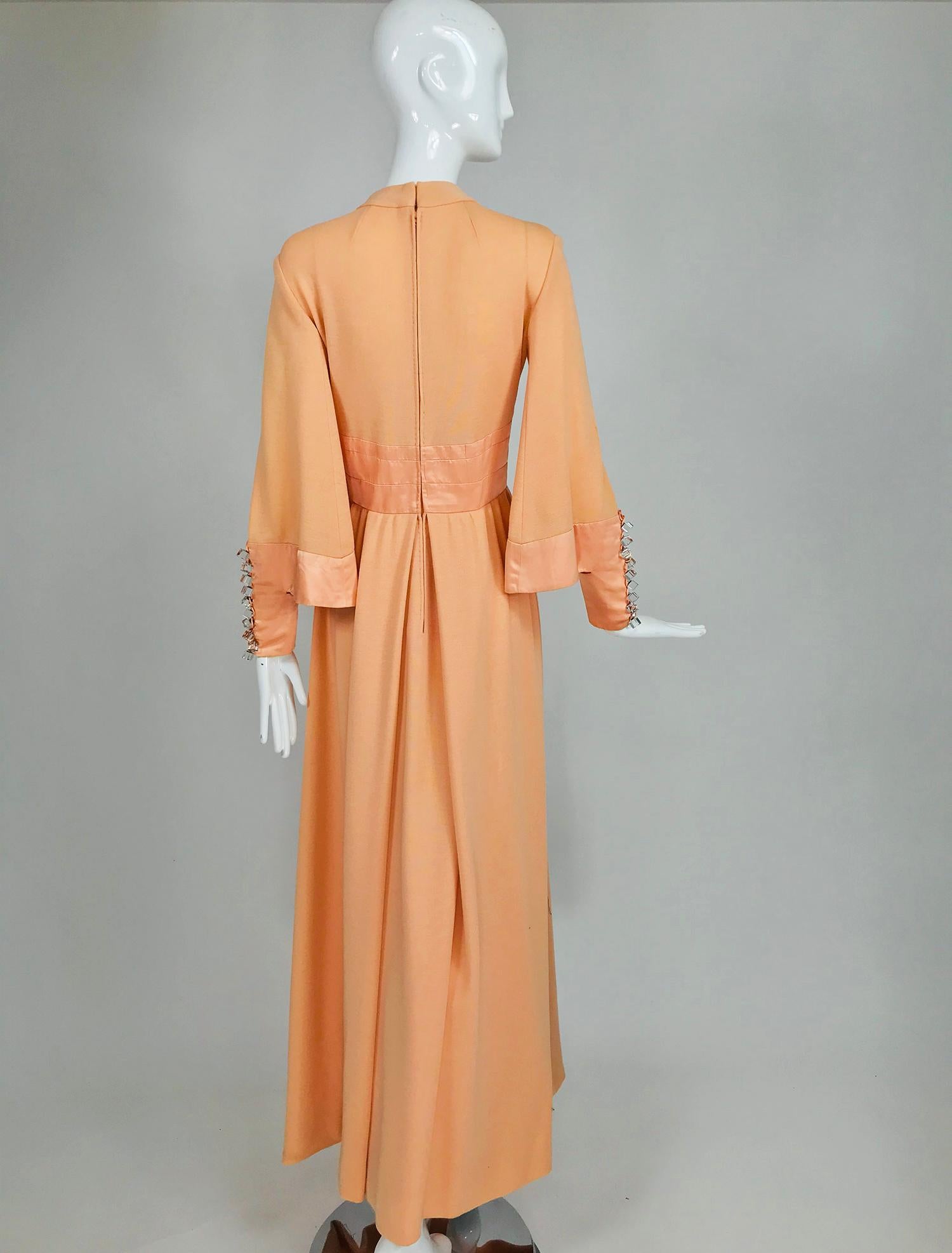 Vintage Ronald Amey Peach Knit and Satin Mod Maxi Dress 1960s 2