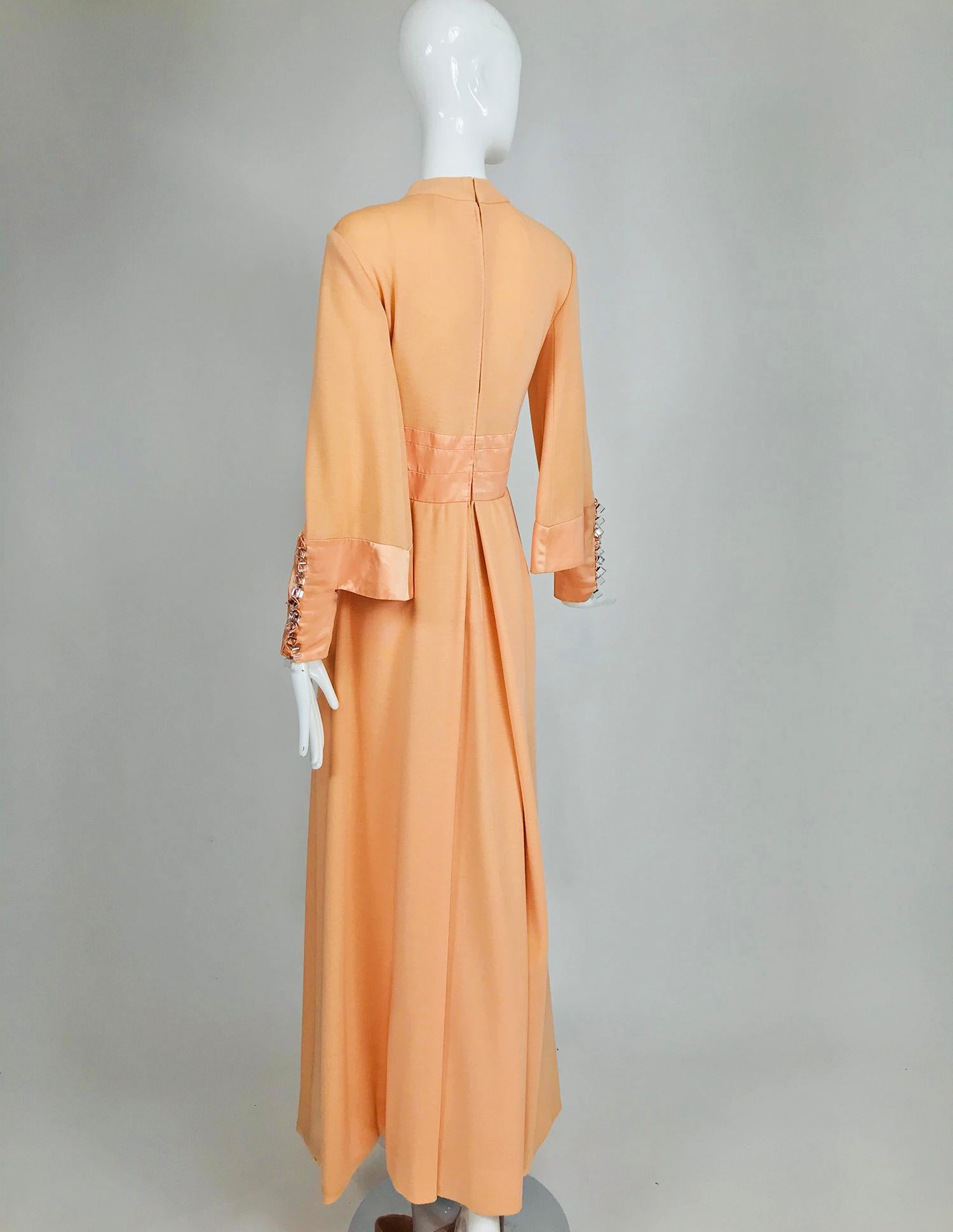 Vintage Ronald Amey Peach Knit and Satin Mod Maxi Dress 1960s 3