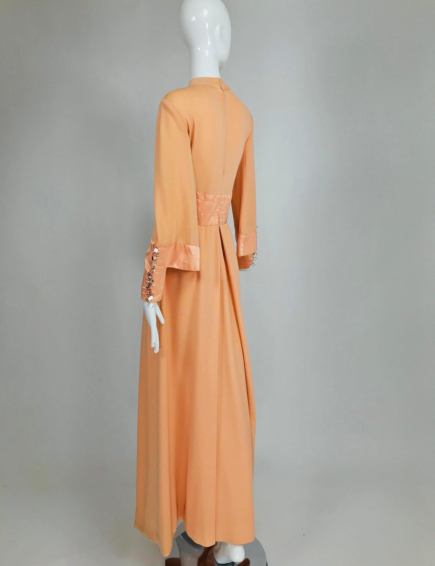 Vintage Ronald Amey Peach Knit and Satin Mod Maxi Dress 1960s 4
