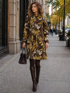 Vintage Ronald Amey Wollmantel 1960er Jahre Abstrakte Druck Cut Out Kragen