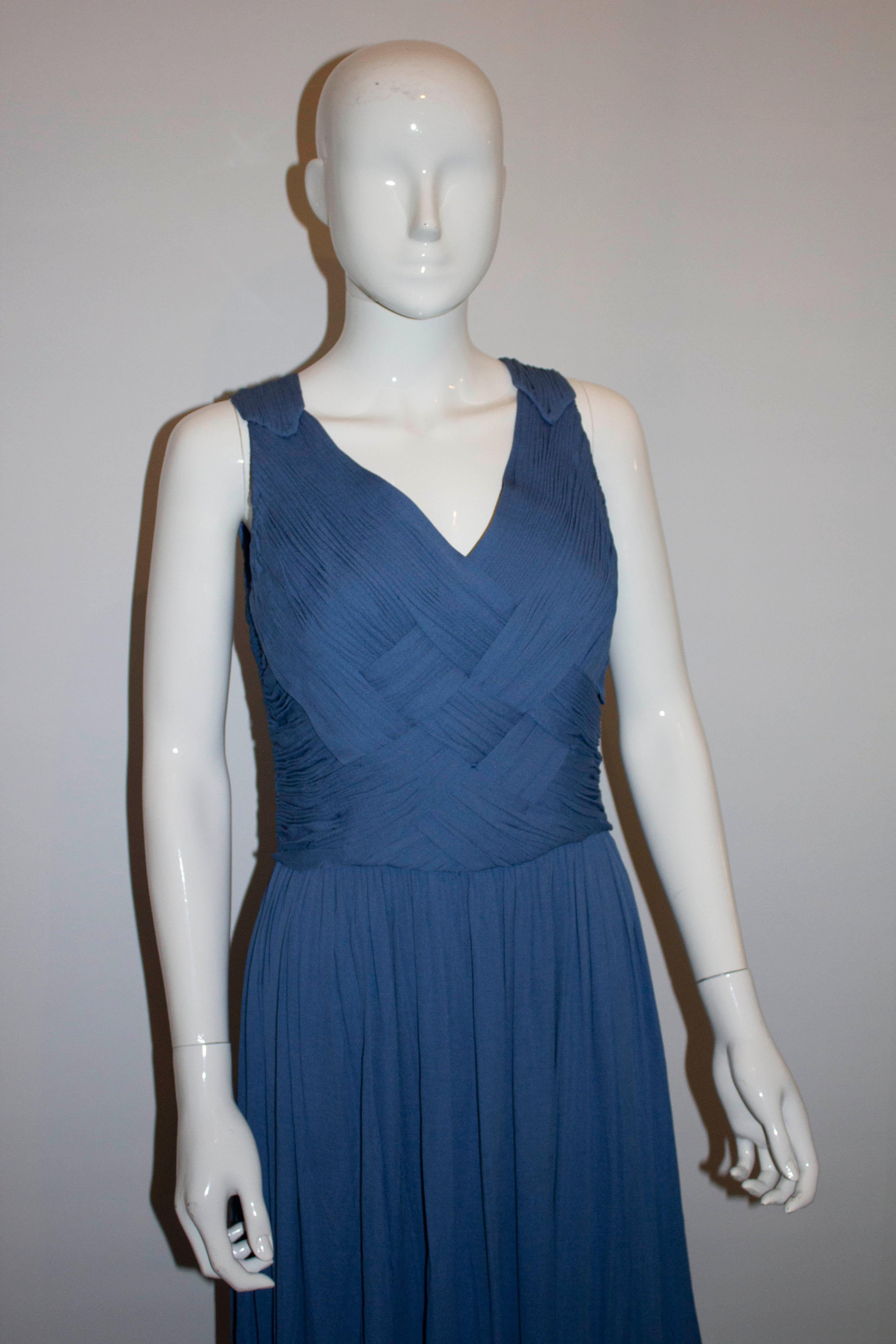 Vintage Ronerg Couture Sky Blue Jersey Gown In Good Condition For Sale In London, GB