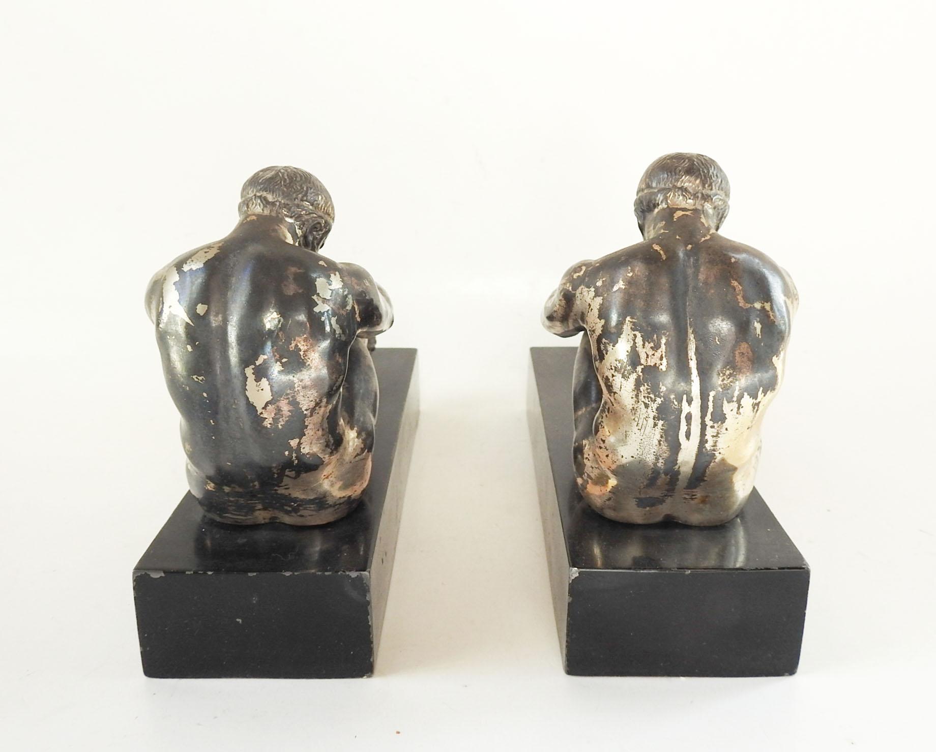 Neoclassical Vintage Ronson Art Deco Greek Athlete Bookends For Sale