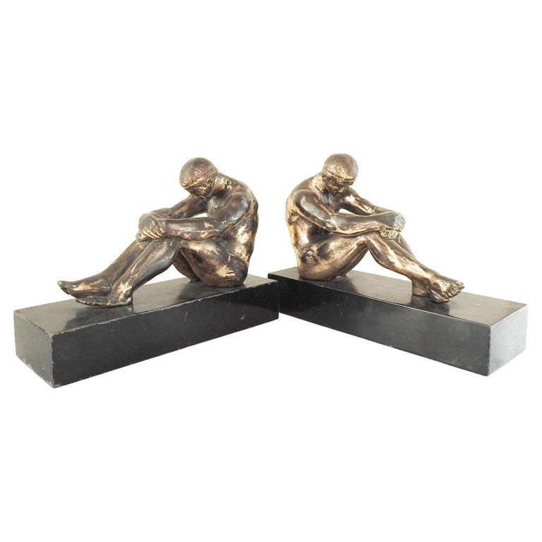 Vintage Ronson Art Deco Greek Athlete Bookends For Sale at 1stDibs