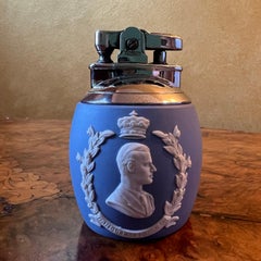 Vintage Ronson Wedgwood Blue Jasperware Queen Elizabeth Table Lighter