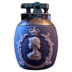 Vintage Ronson Wedgwood Blue Jasperware Queen Elizabeth Table Lighter