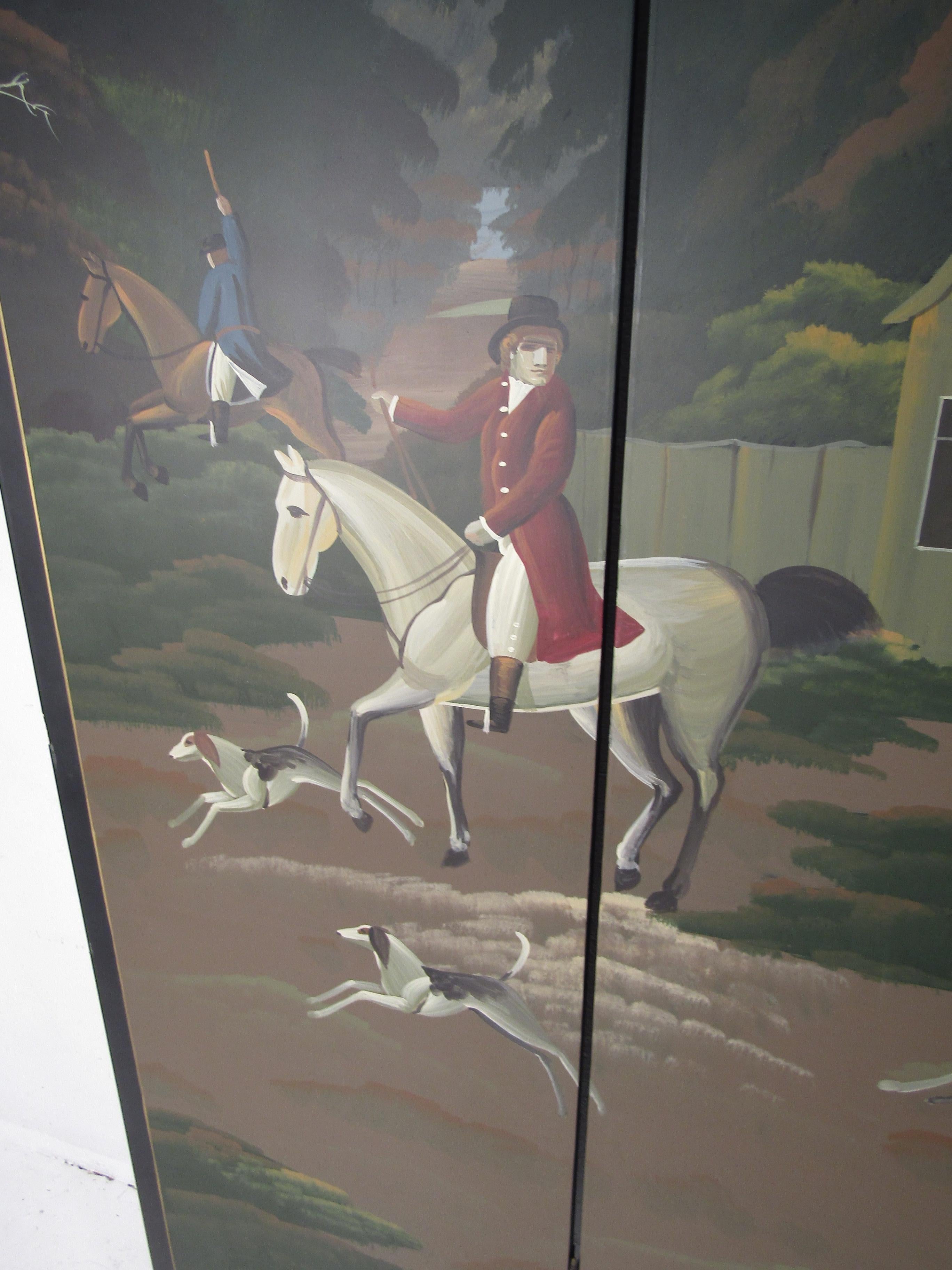 Vintage Room Divider with Equestrian Scene In Good Condition In Brooklyn, NY