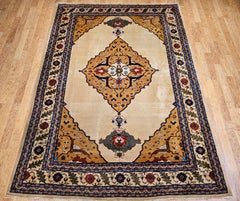 Vintage Room Size Agra Rug in Camel Hair, Green, Yellow