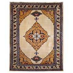 Vintage Room Size Agra in an Open Field Pattern in Camel Hair