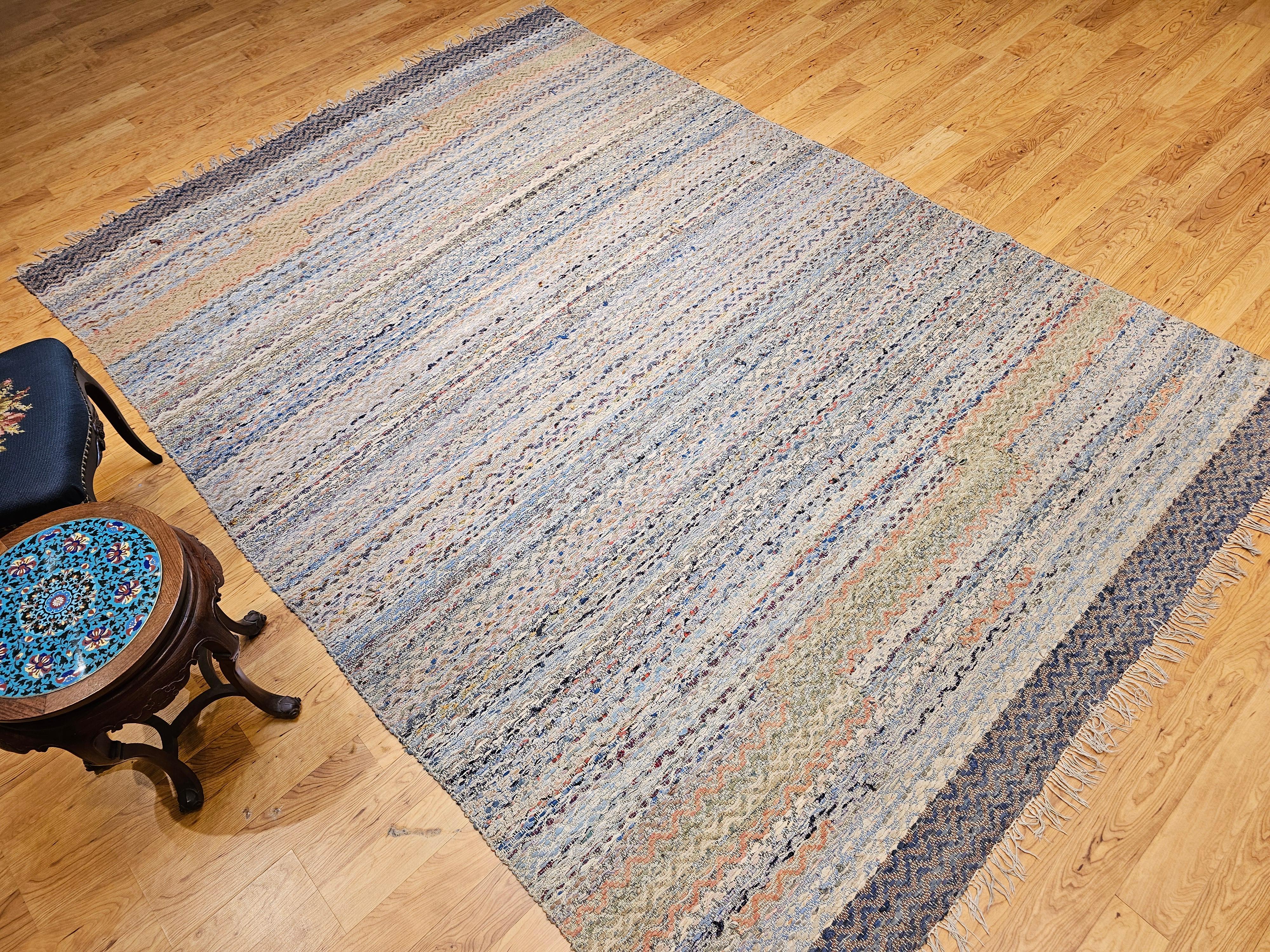 Early 20th Century Room Size American Rag Rug in Multicolor Striped Pattern For Sale 7