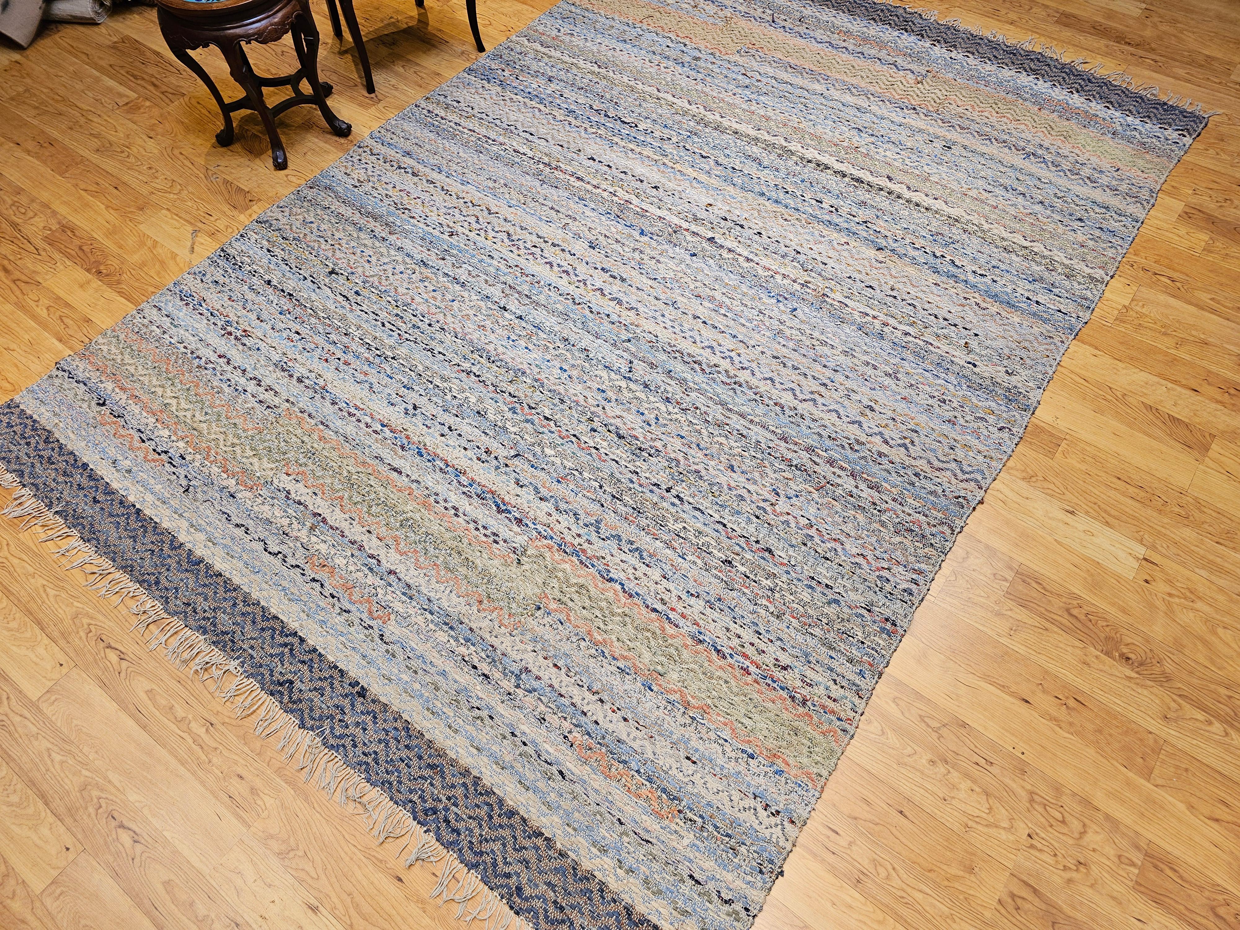 Early 20th Century Room Size American Rag Rug in Multicolor Striped Pattern For Sale 9