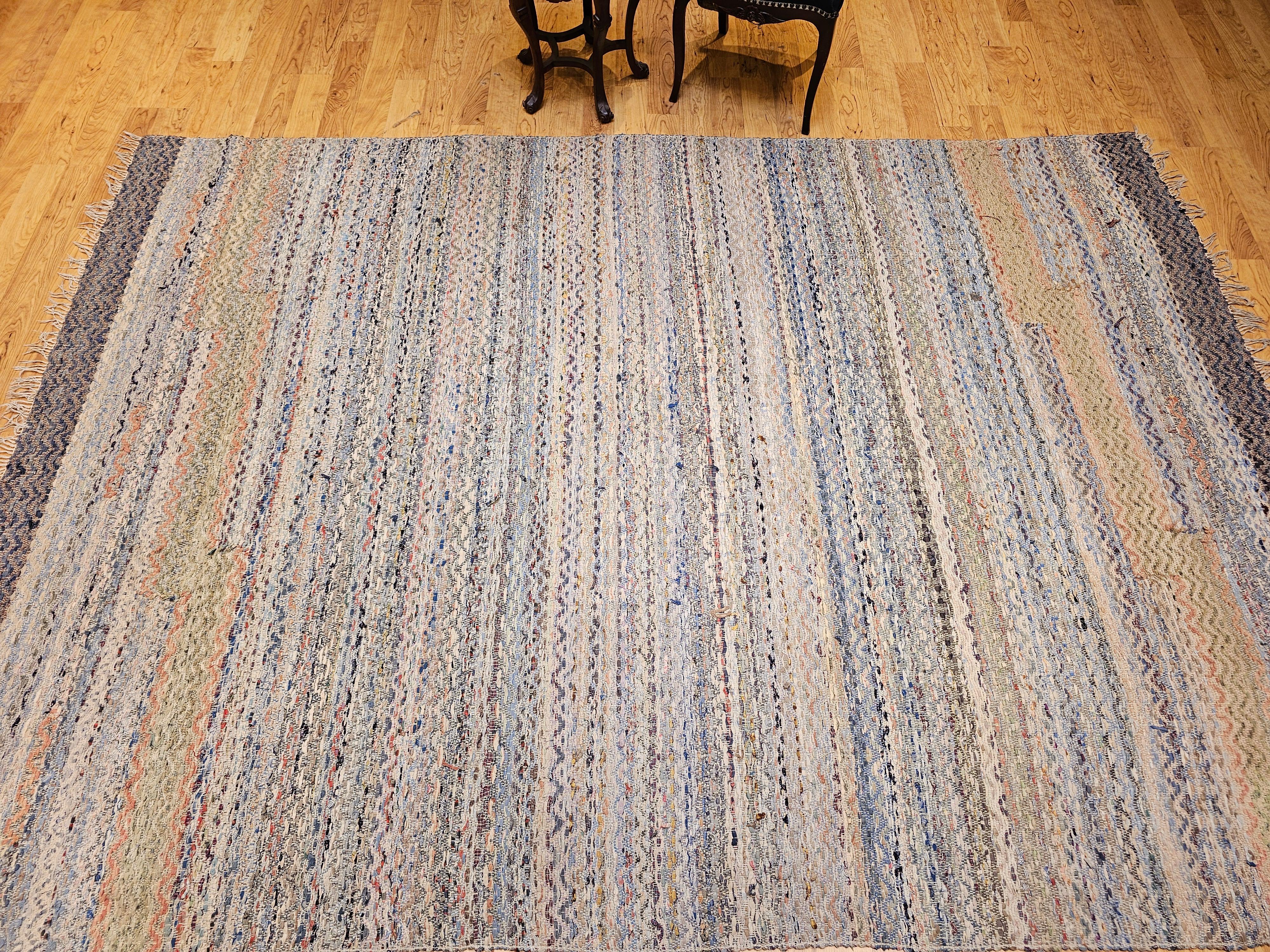 Early 20th Century Room Size American Rag Rug in Multicolor Striped Pattern For Sale 10
