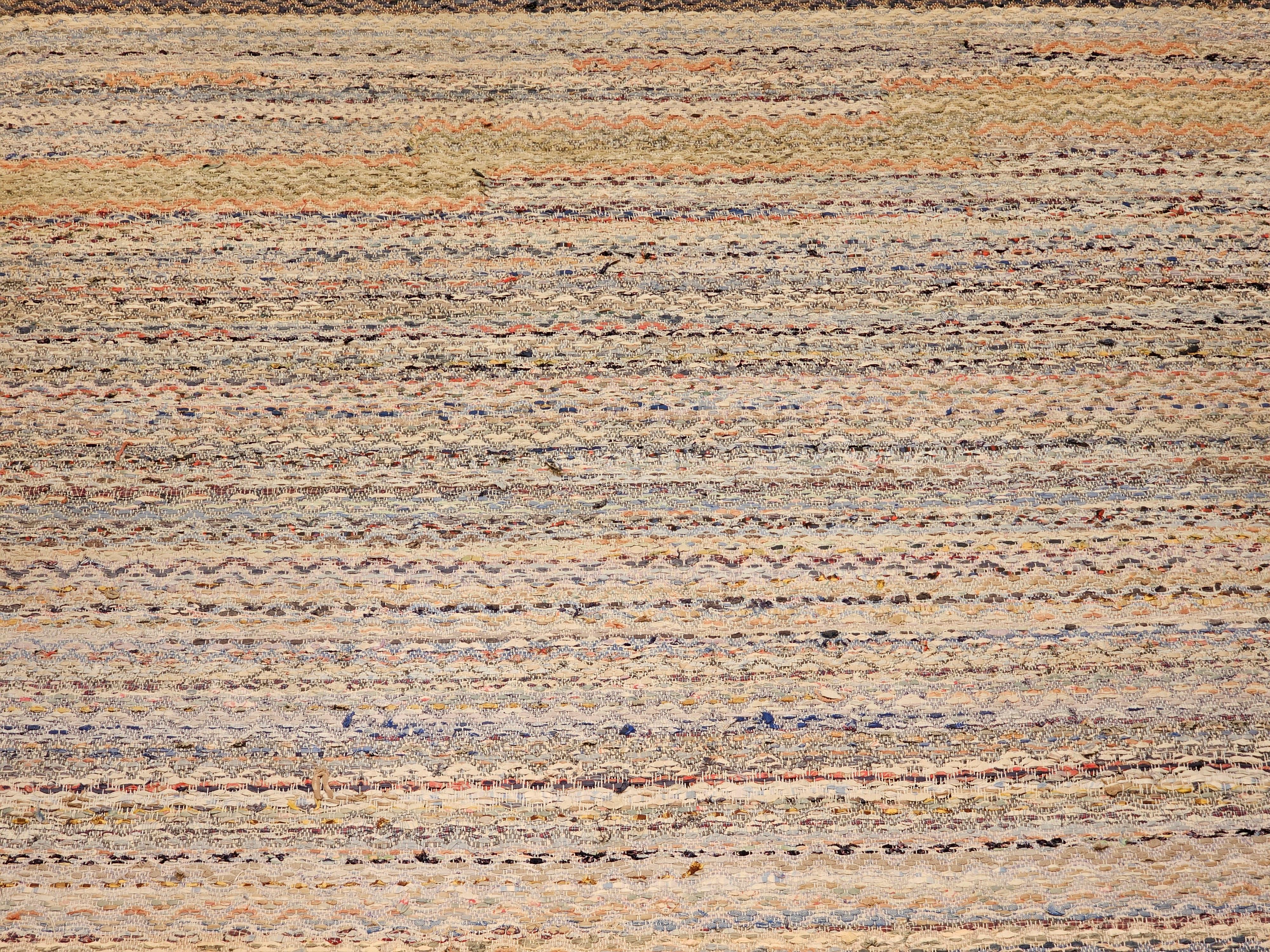 Wool Early 20th Century Room Size American Rag Rug in Multicolor Striped Pattern For Sale