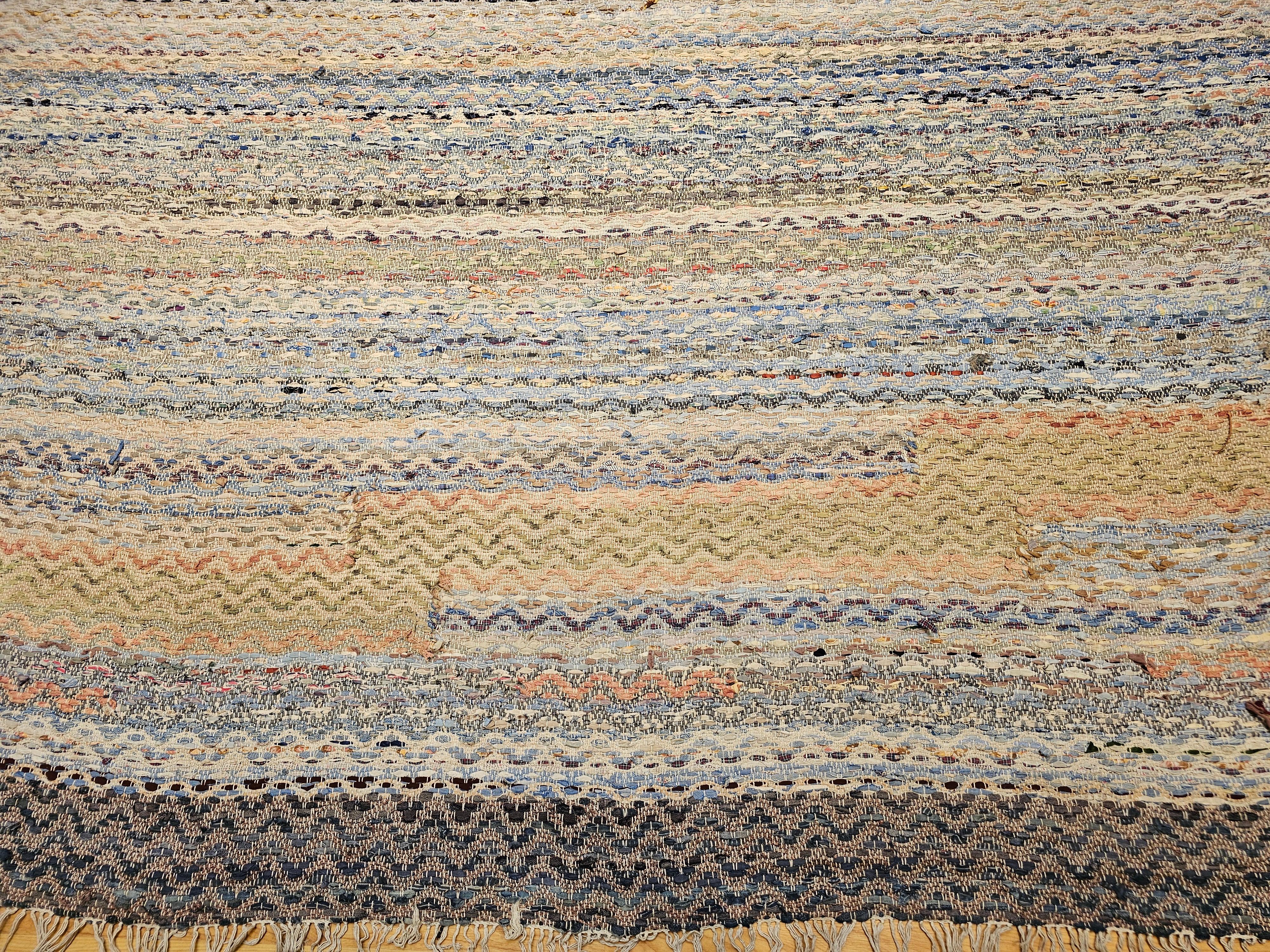 Early 20th Century Room Size American Rag Rug in Multicolor Striped Pattern For Sale 1