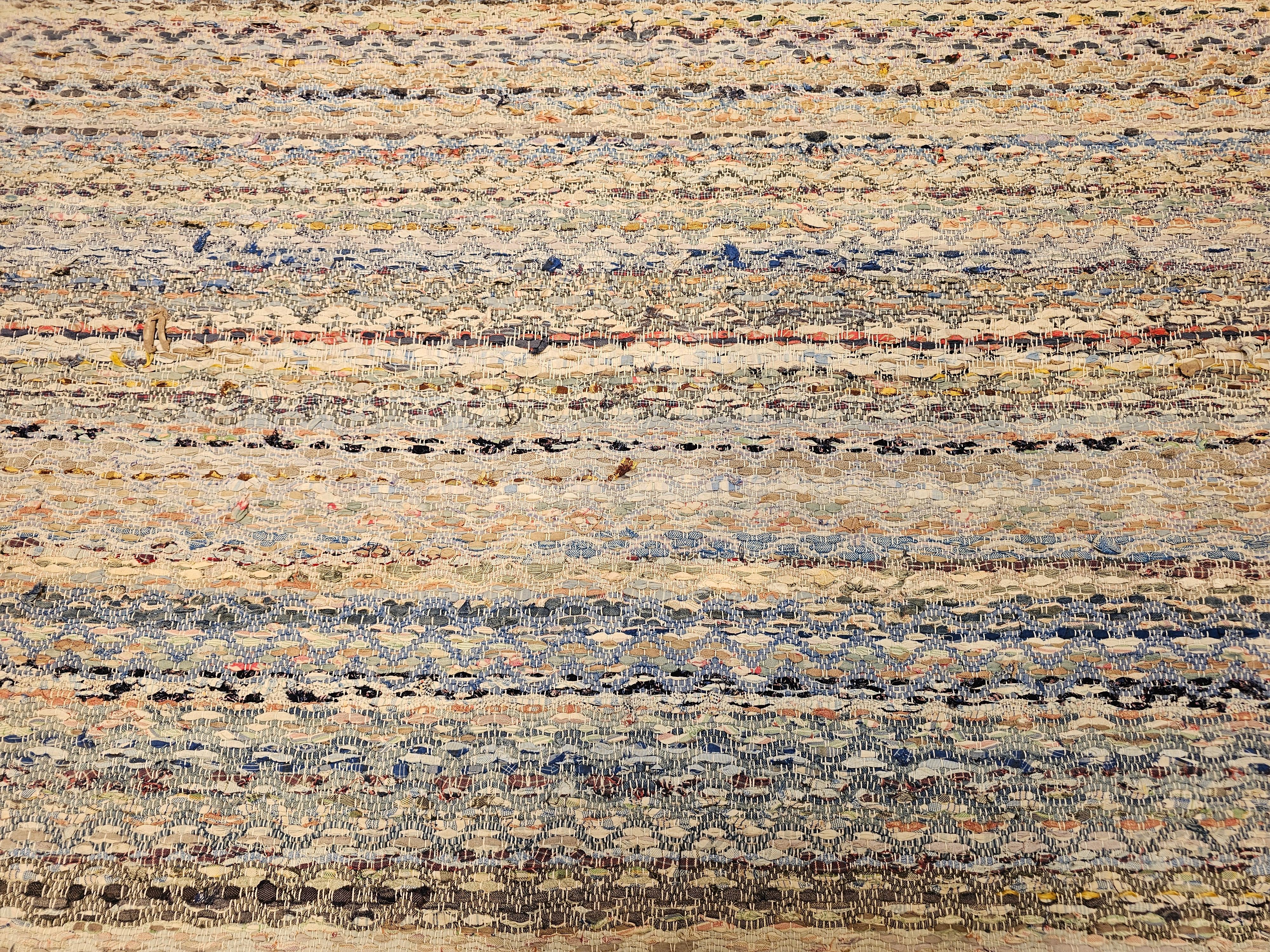 Early 20th Century Room Size American Rag Rug in Multicolor Striped Pattern For Sale 2