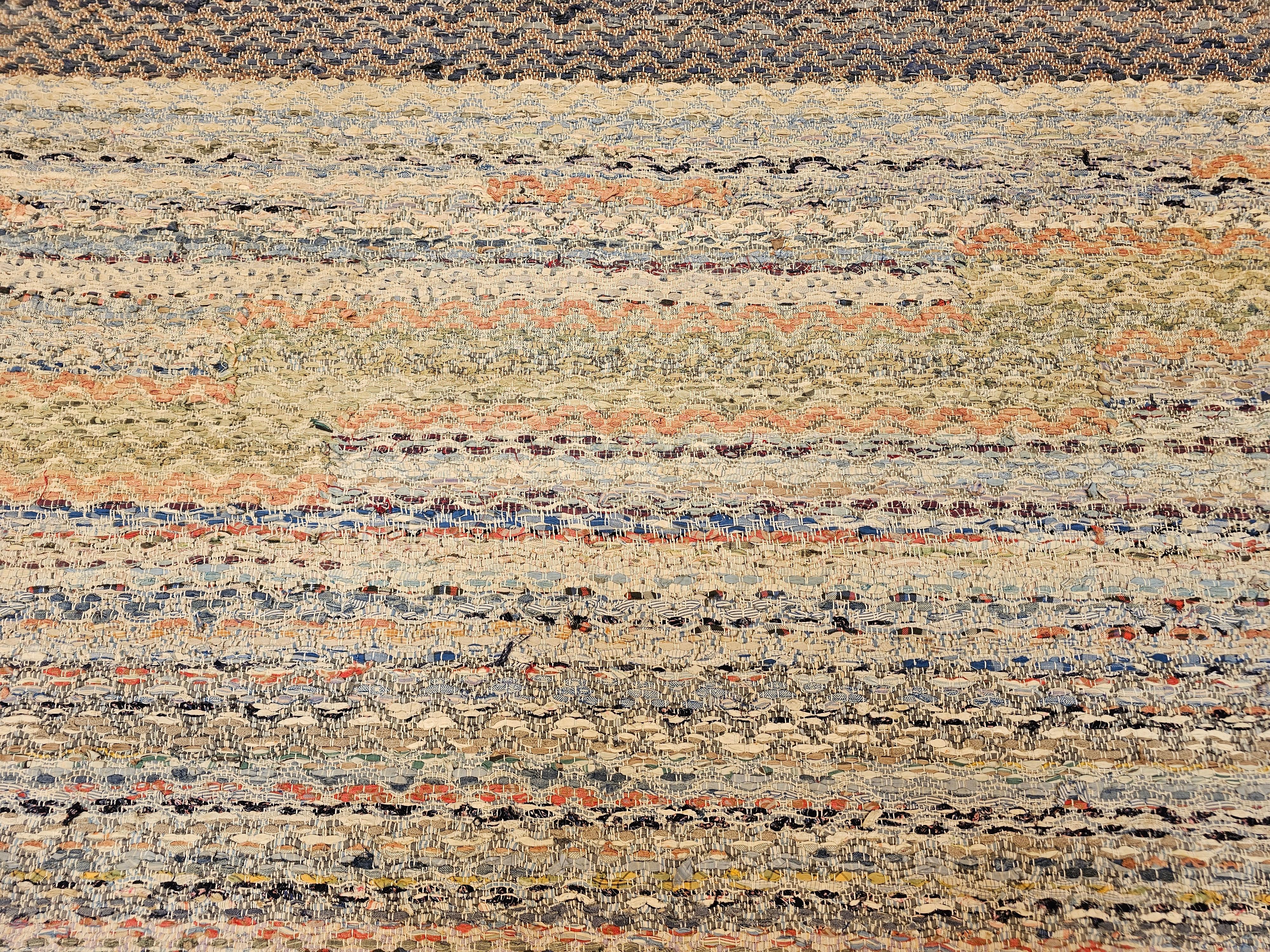 Early 20th Century Room Size American Rag Rug in Multicolor Striped Pattern For Sale 3
