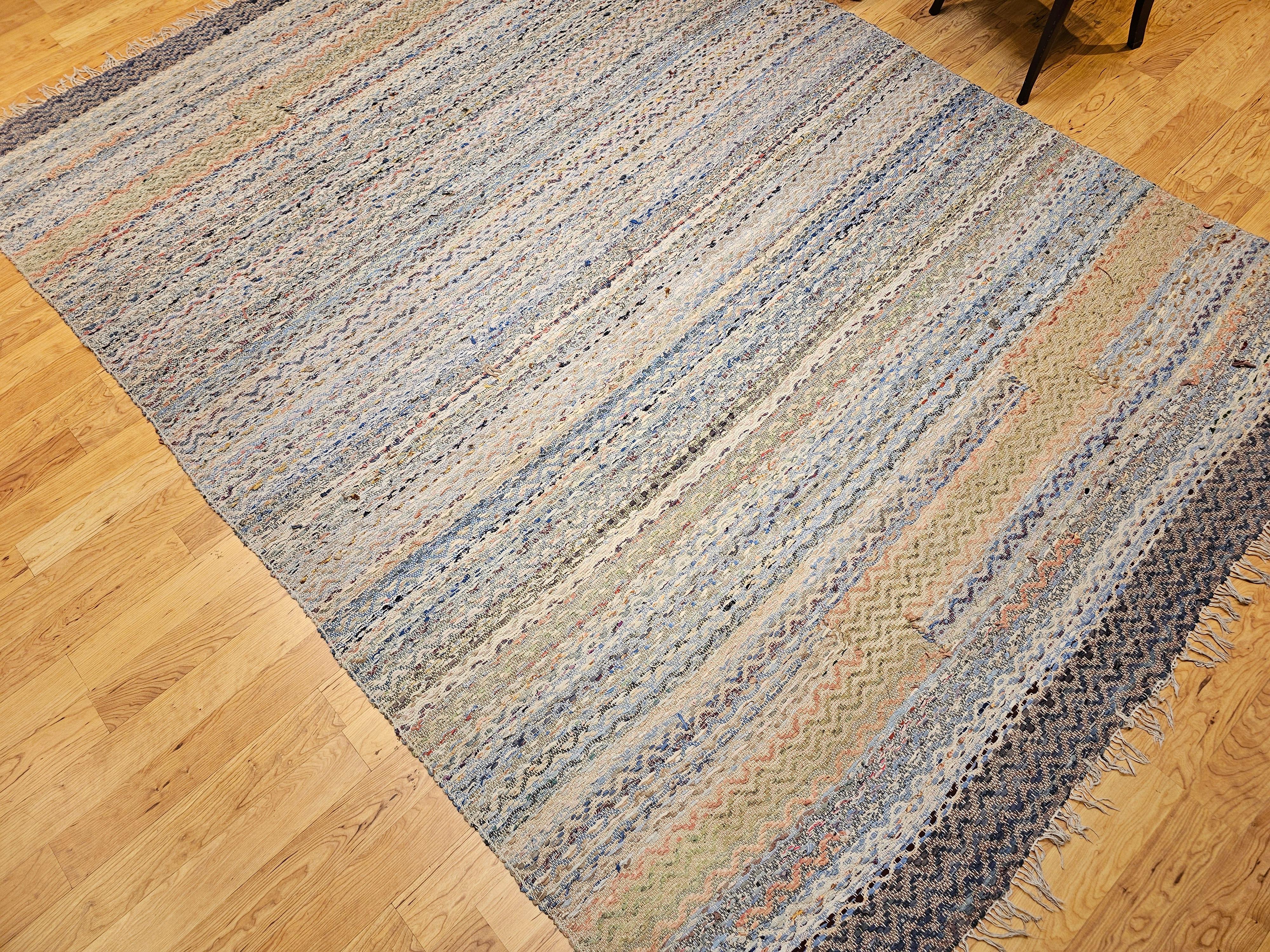 Early 20th Century Room Size American Rag Rug in Multicolor Striped Pattern For Sale 4