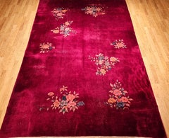 Early 20th Century Chinese Art Deco Rug in All-Over Floral Pattern in Crimson