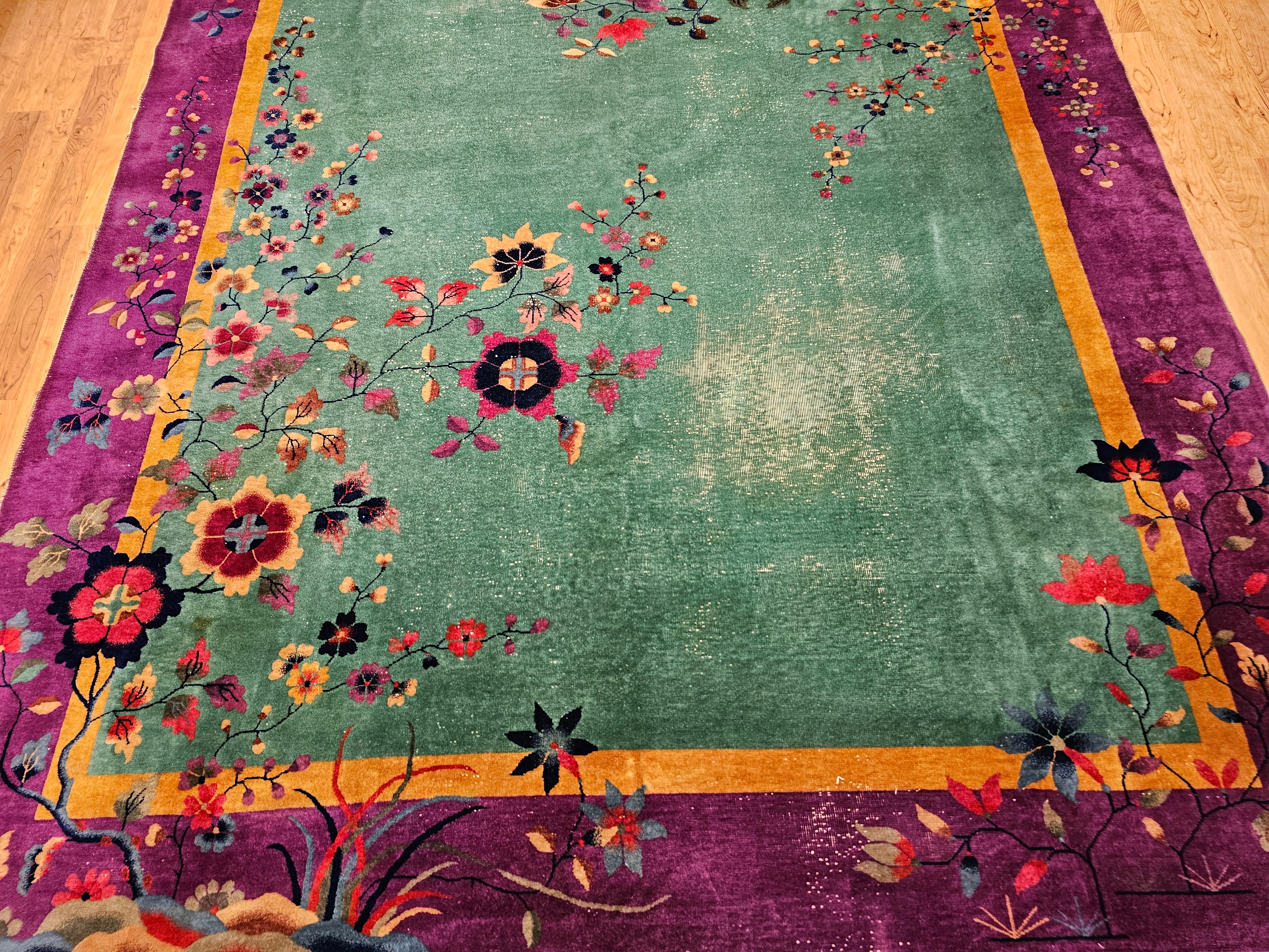 Hand-Woven Vintage Room Size Art Deco Chinese Rug For Sale