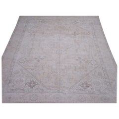 Vintage Room Size Hand Knotted Distressed Wool Neutral Color Persian Tabriz Rug