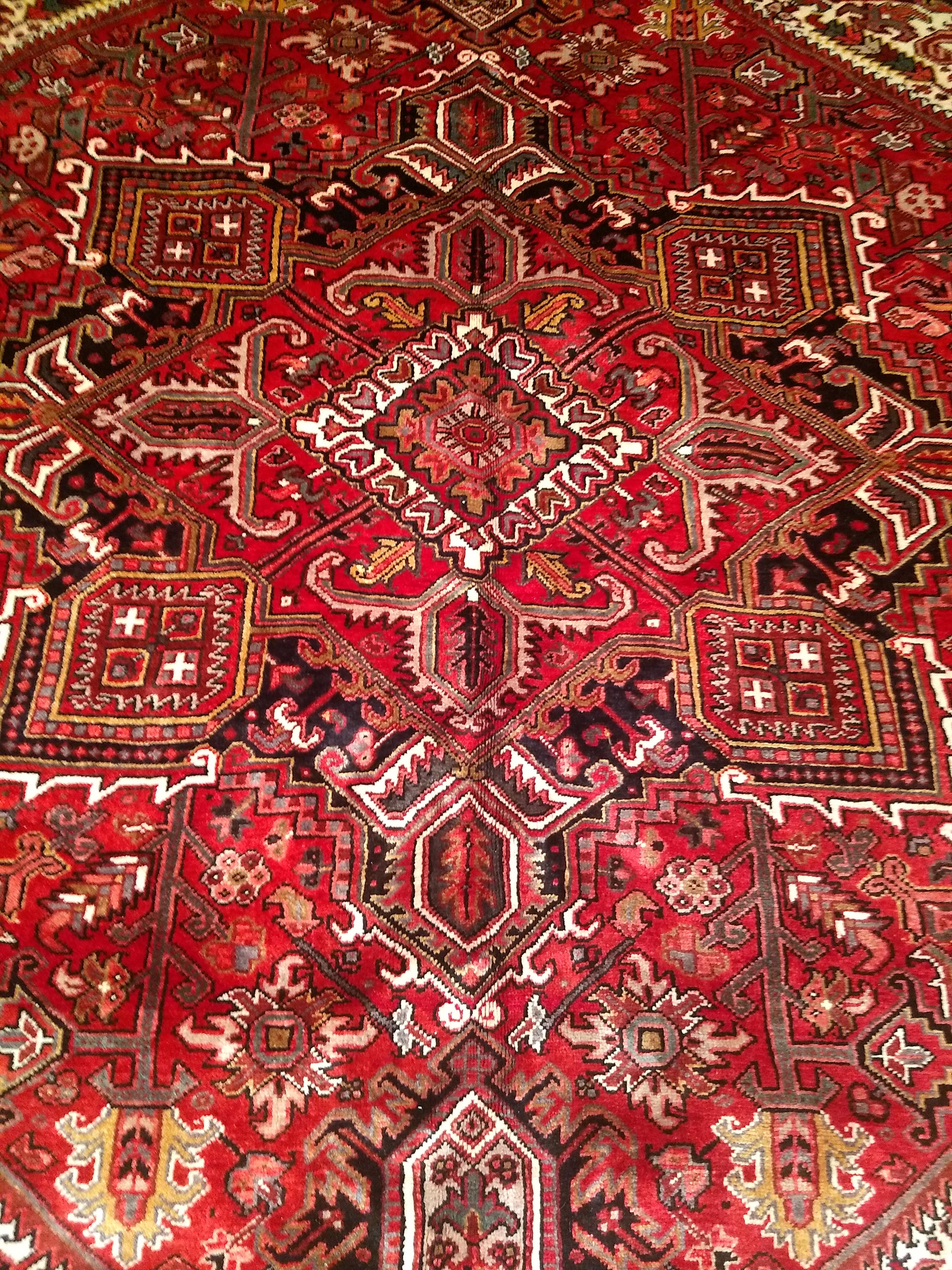 20th Century Vintage Room Size Persian Heriz in Dark Red, Ivory, Navy, Green, Brown, Yellow For Sale