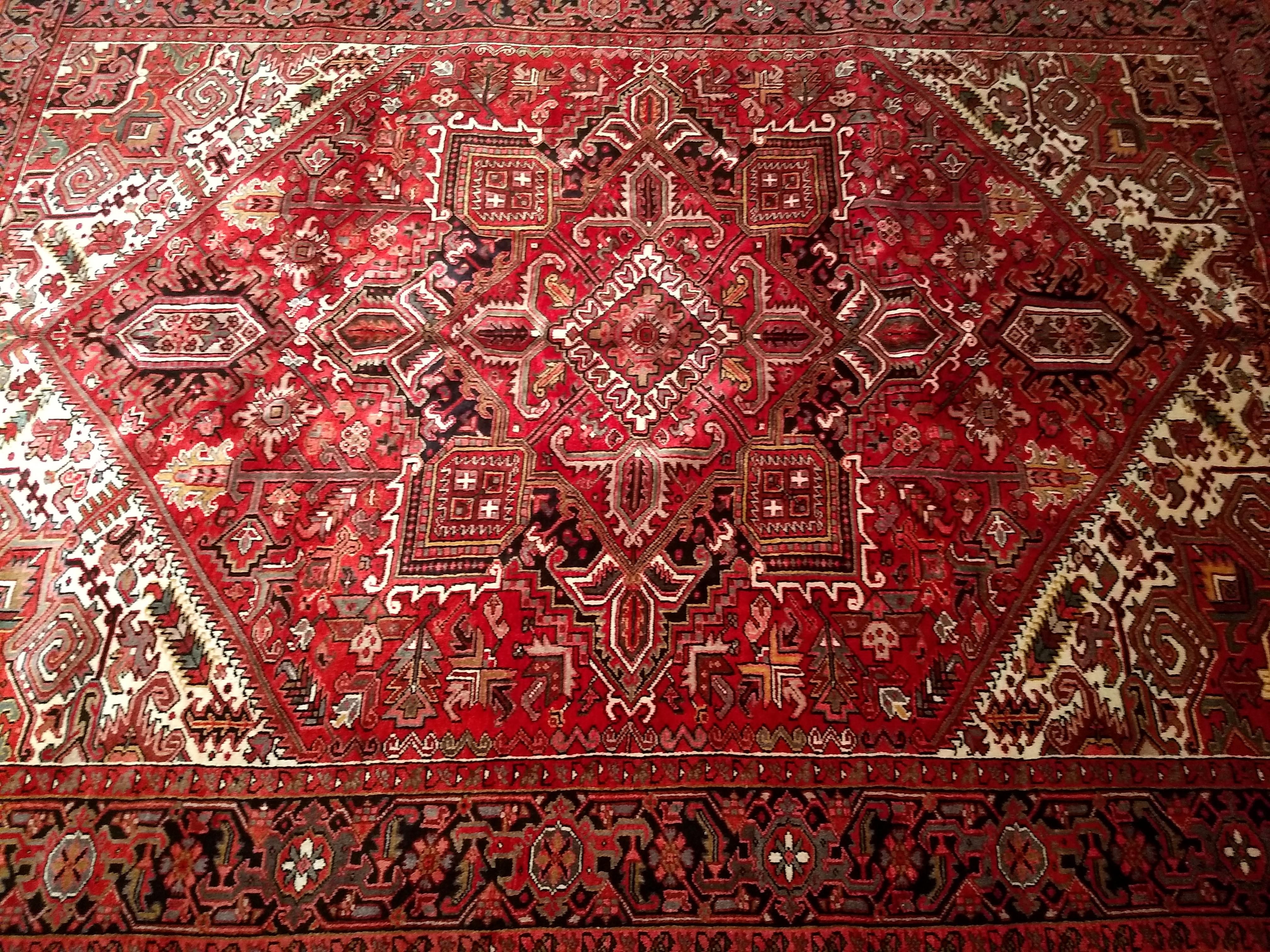Vintage Room Size Persian Heriz in Dark Red, Ivory, Navy, Green, Brown, Yellow For Sale 3