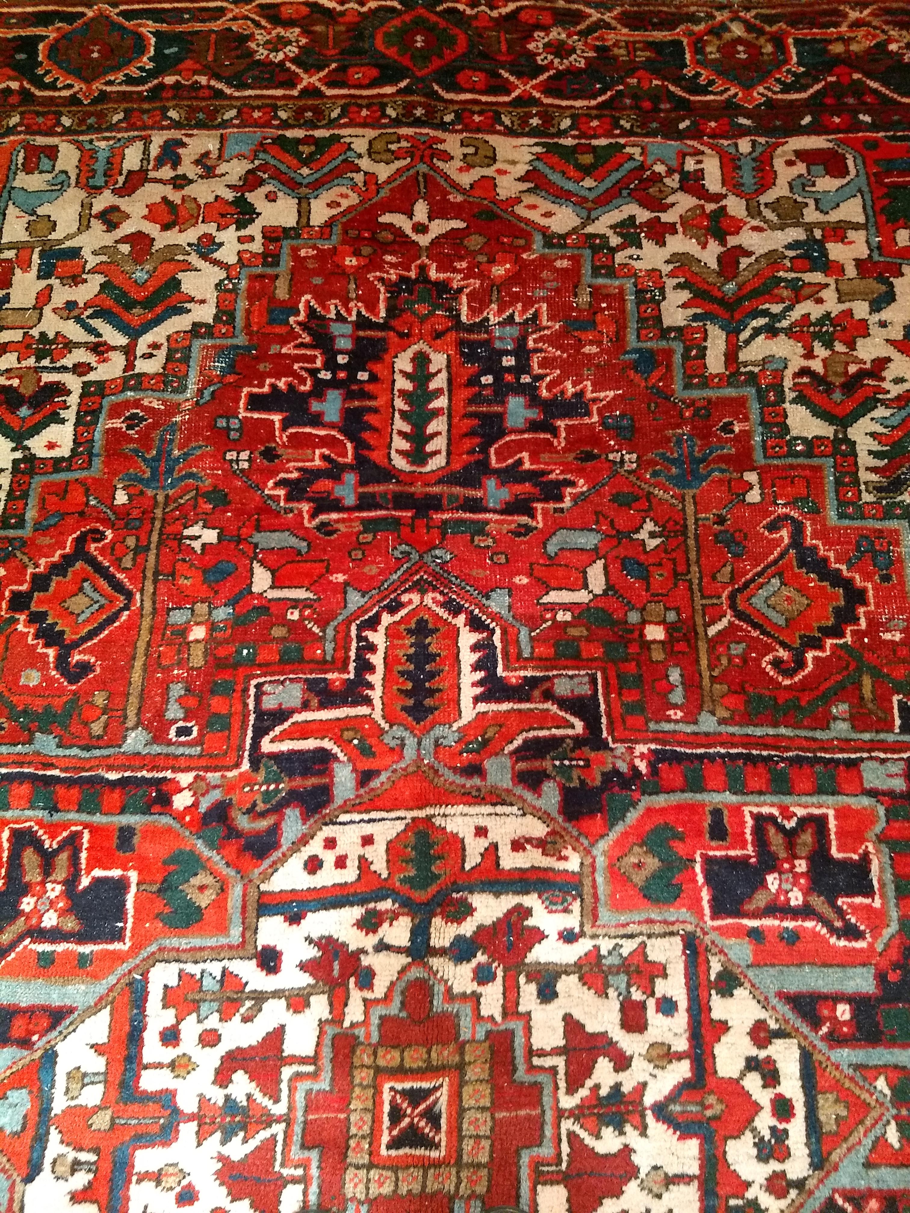 Vintage Room Size Persian Heriz in Red, Navy Blue, Ivory, Blue, Pink For Sale 6