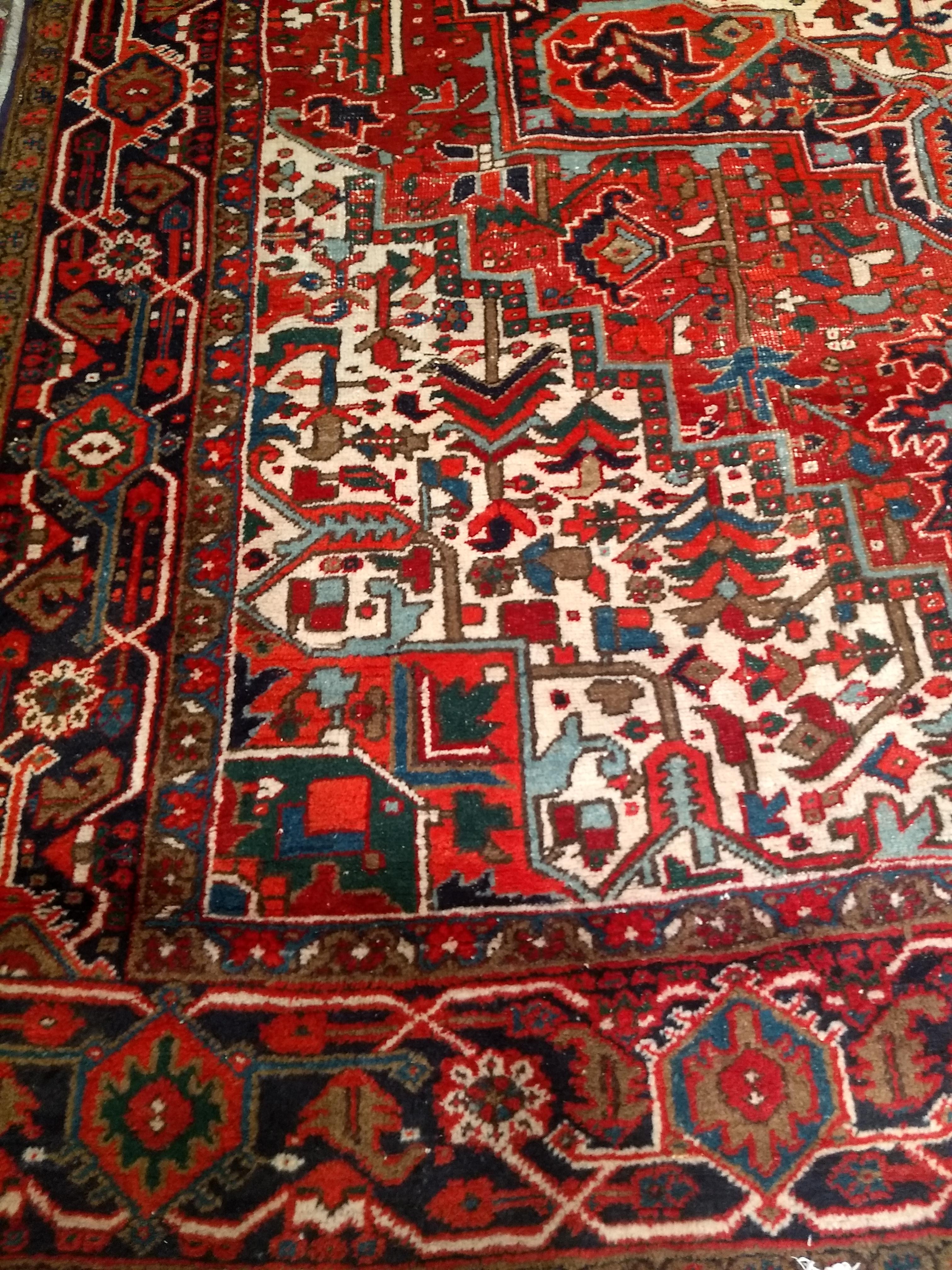 Vintage Room Size Persian Heriz in Red, Navy Blue, Ivory, Blue, Pink For Sale 2