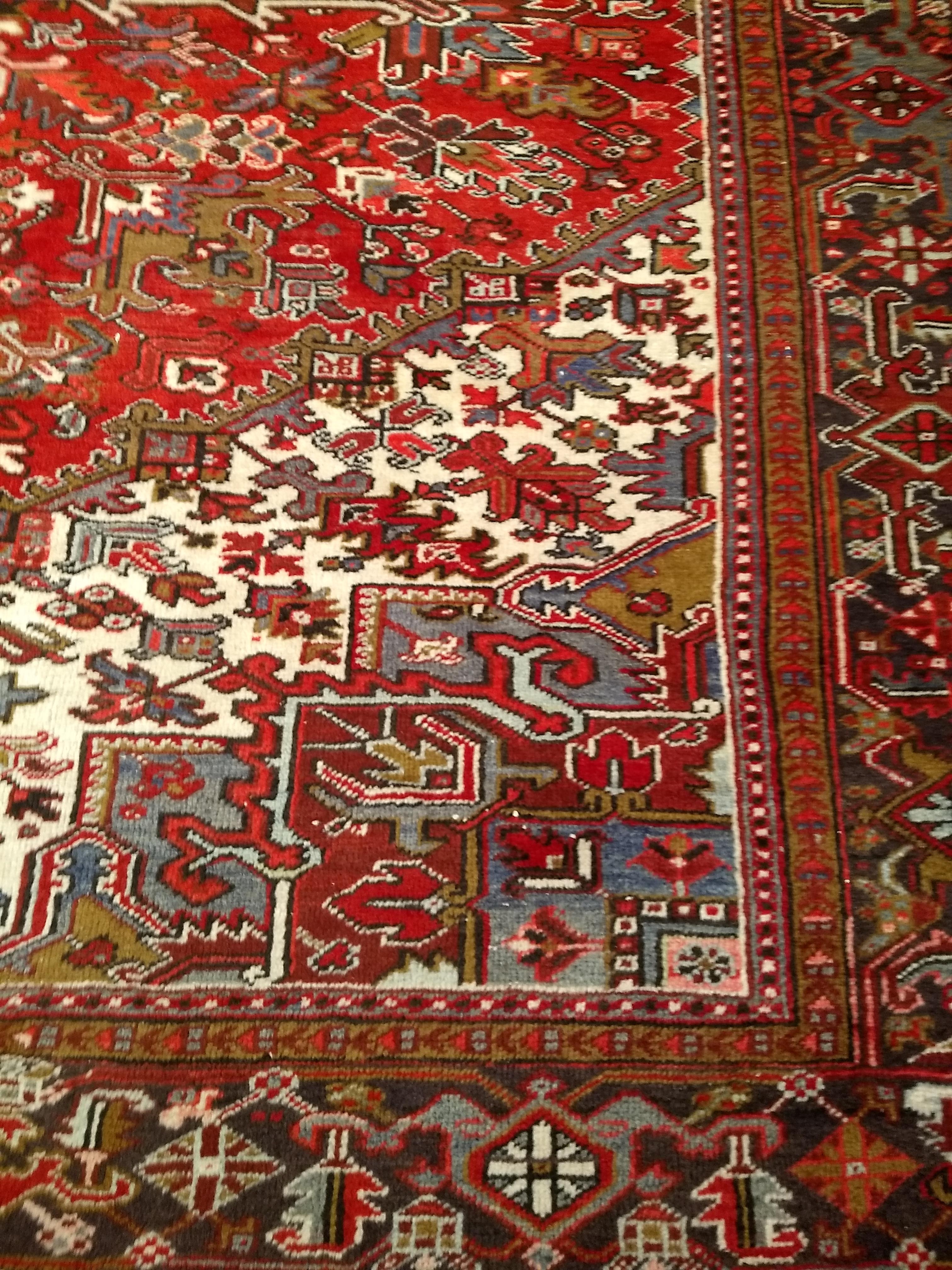 Vintage Room Size Persian Heriz in Red, Ivory, Lavender, Yellow, Brown, Navy For Sale 5