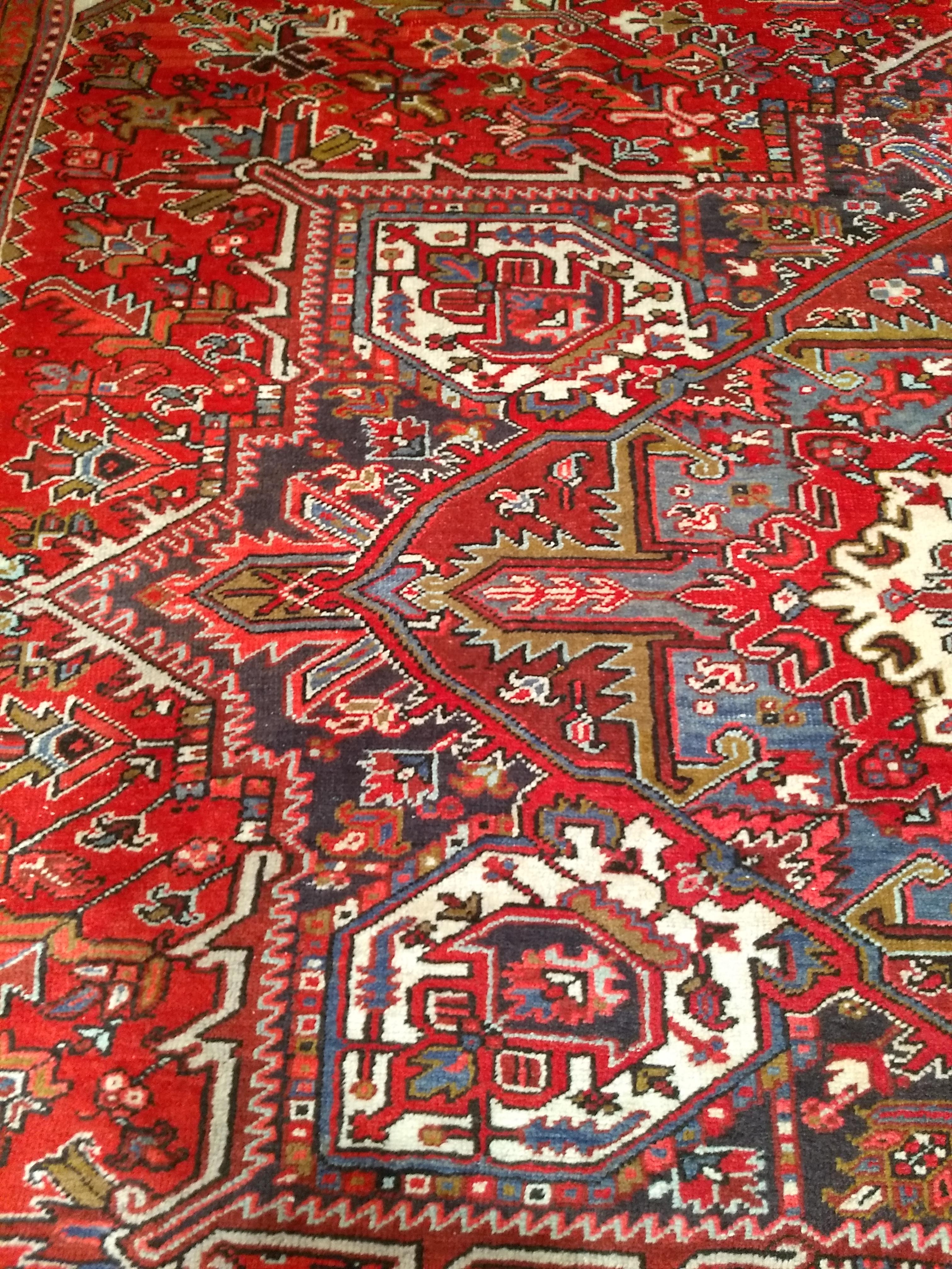 Vintage Room Size Persian Heriz in Red, Ivory, Lavender, Yellow, Brown, Navy For Sale 4