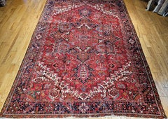 Vintage Persian Heriz Oversize Rug, Handwoven Wool, Geometric Design, 1900s