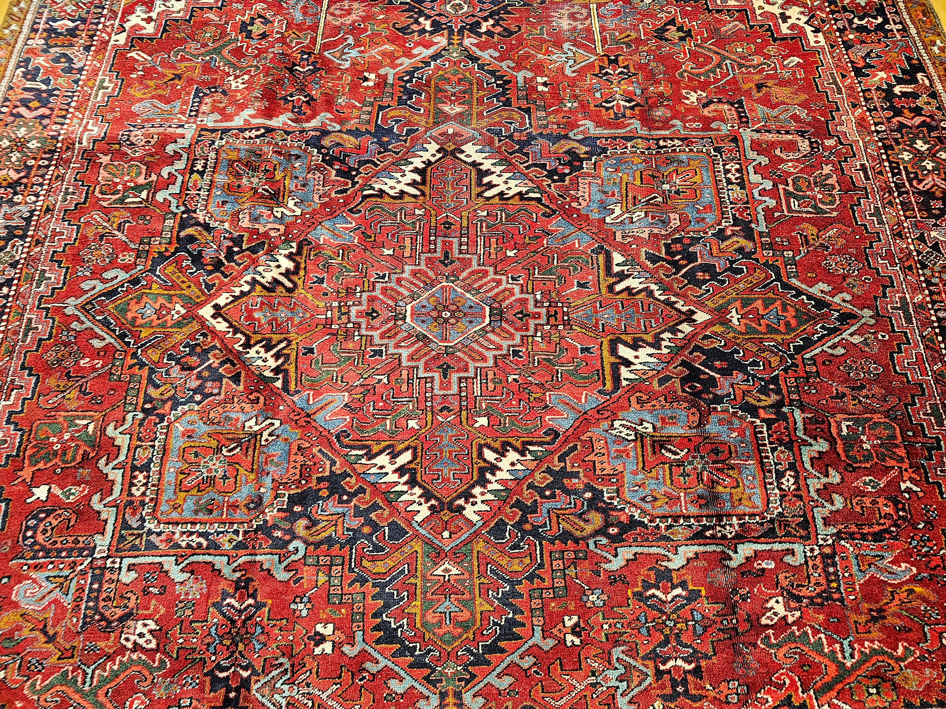 20th Century Vintage Room Size Persian Heriz in Red, ivory, Navy, Baby Blue, Green, Pink For Sale