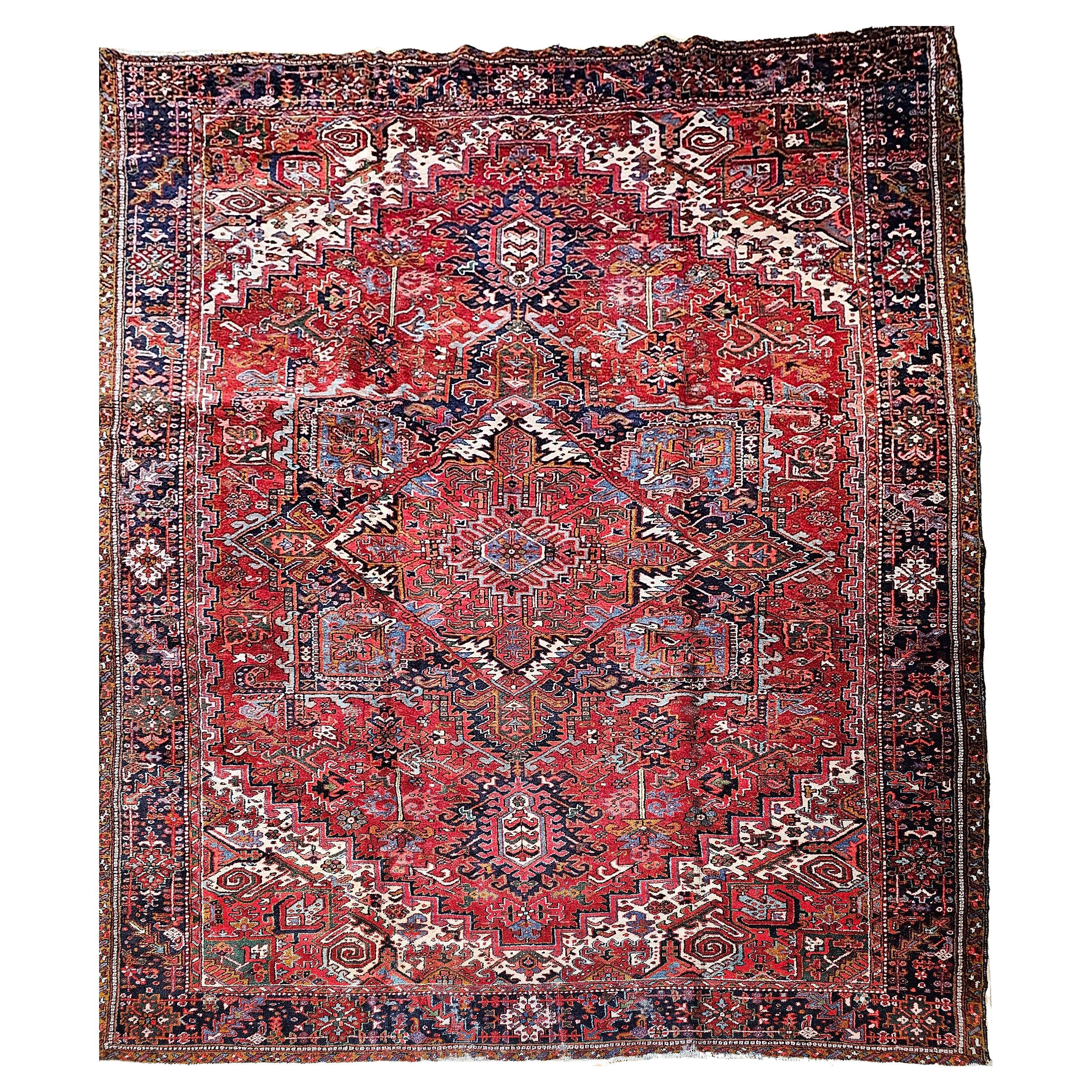 Vintage Room Size Persian Heriz in Red, ivory, Navy, Baby Blue, Green, Pink For Sale