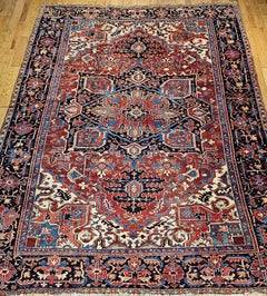Vintage Room Size Hand-Knotted Persian Heriz Serapi Rug with Vegetable Dyes