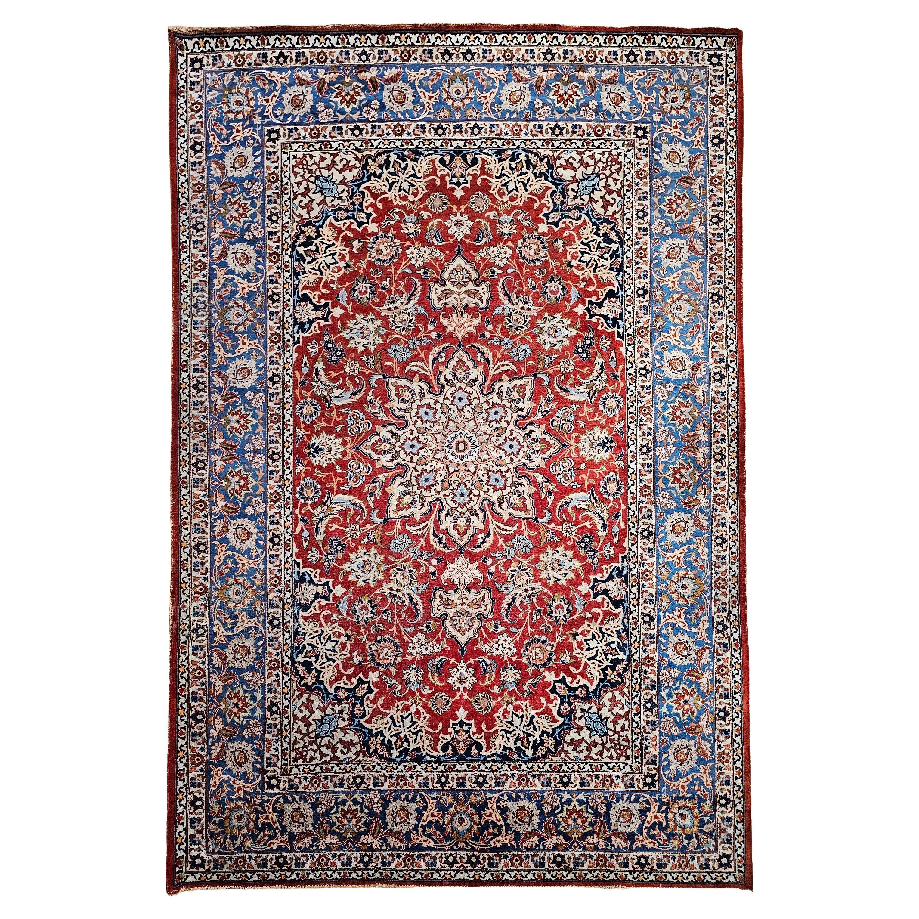 Alfombra Persa Isfahan Vintage con Motivo Floral, Tamaño Habitación