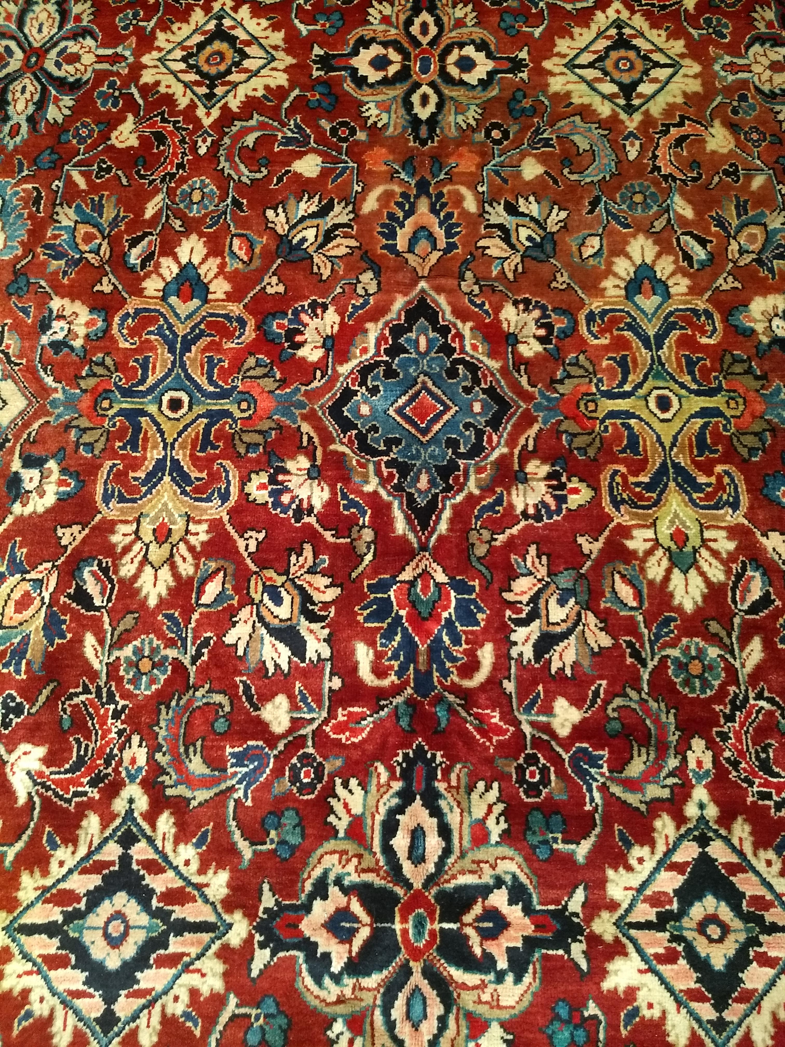 Vintage Room Size Persian Mahal Sultanabad in Allover Floral Design in Red, Navy For Sale 4