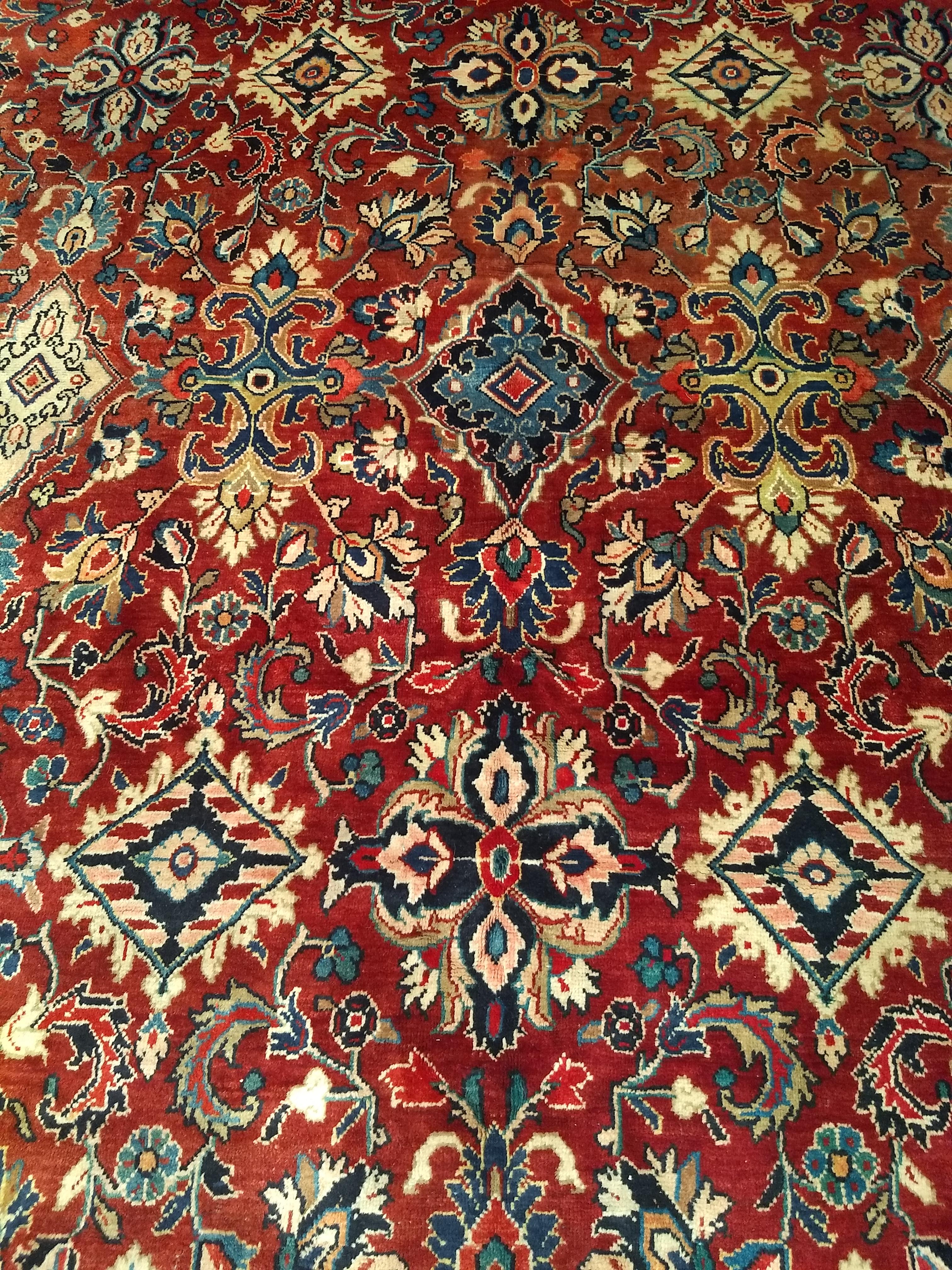 Vintage Room Size Persian Mahal Sultanabad in Allover Floral Design in Red, Navy For Sale 1