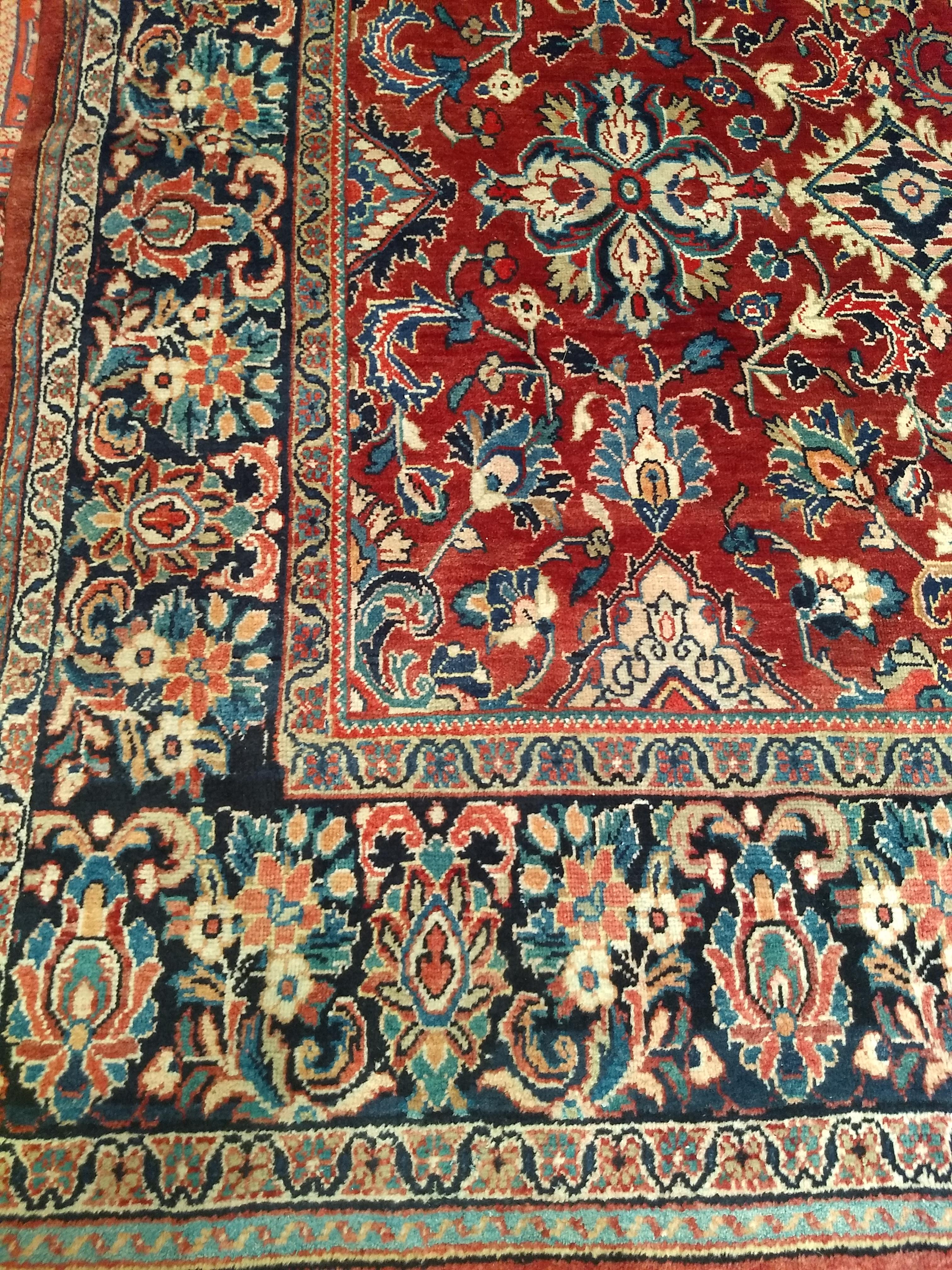 Vintage Room Size Persian Mahal Sultanabad in Allover Floral Design in Red, Navy For Sale 2