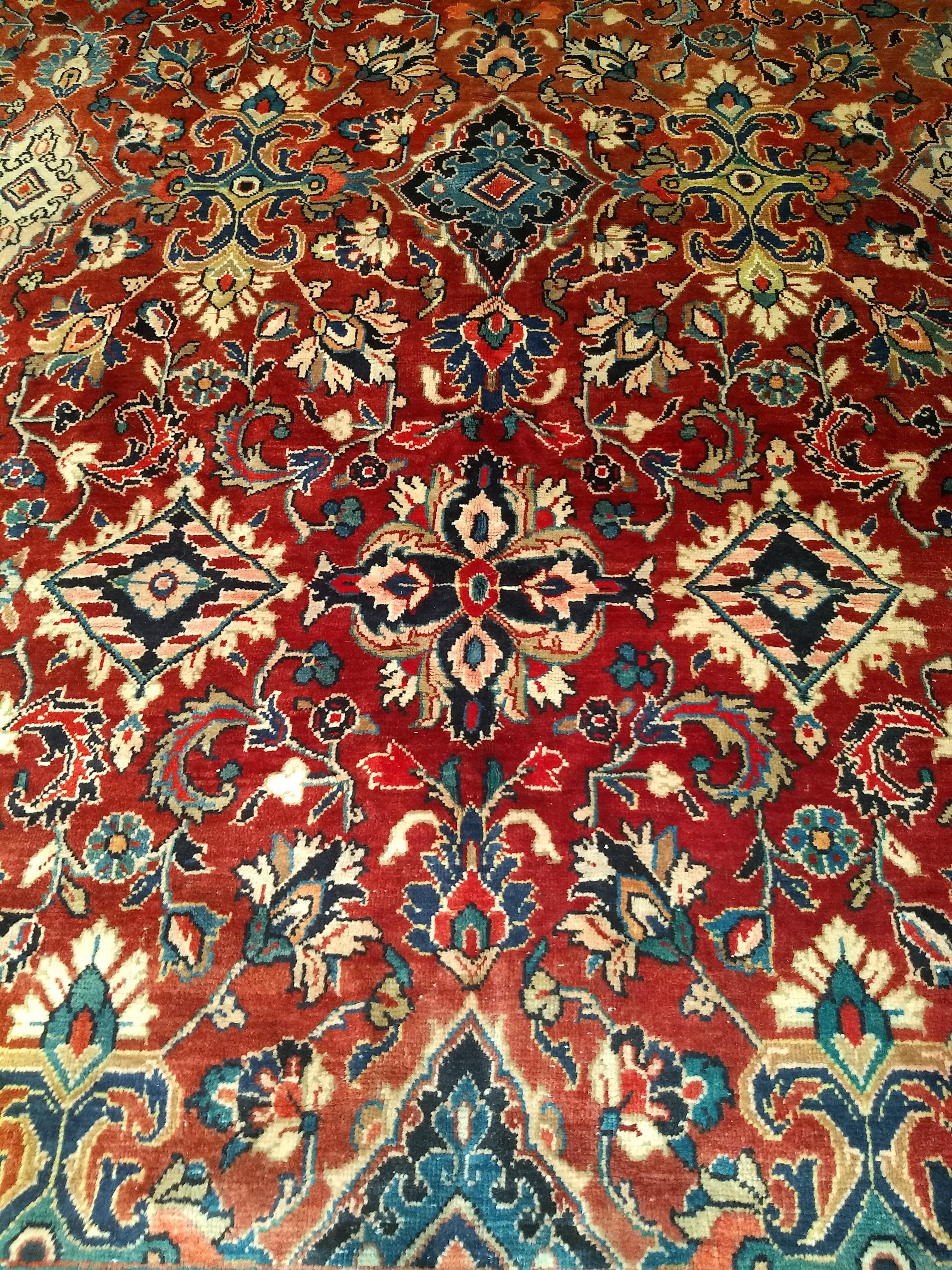 Vintage Room Size Persian Mahal Sultanabad in Allover Floral Design in Red, Navy For Sale 3