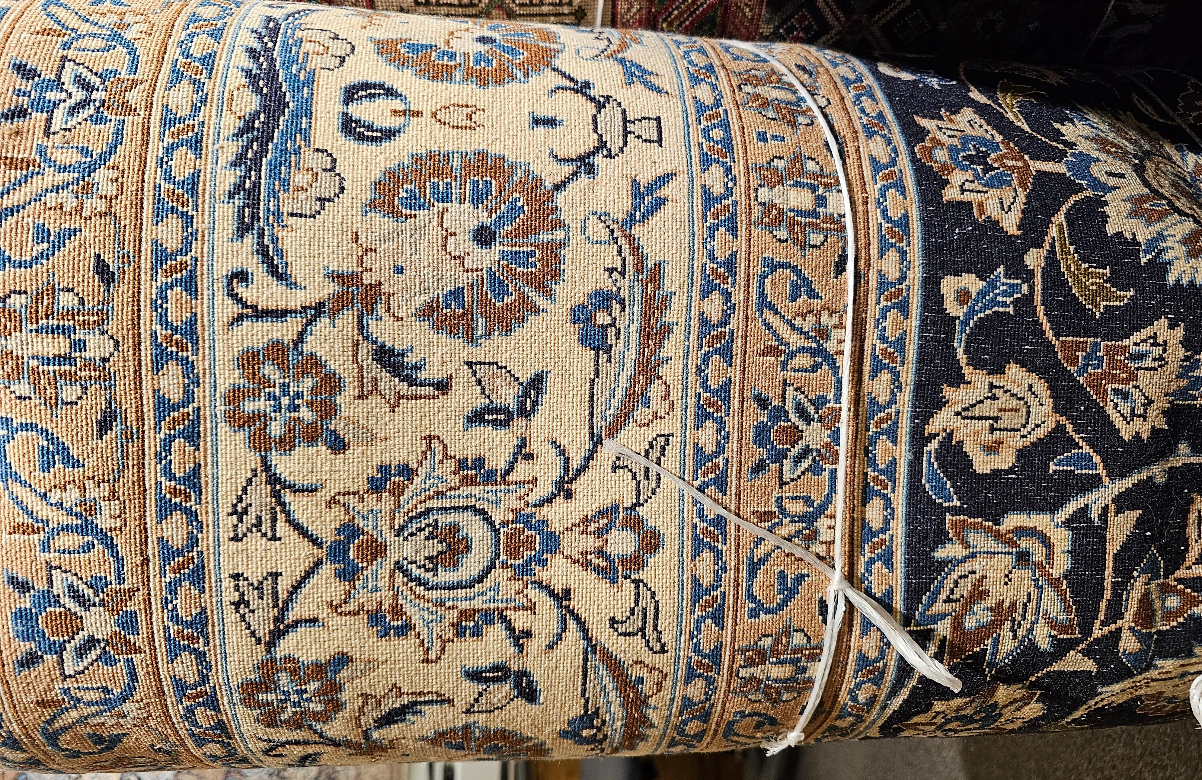Vintage Room Size Persian Nain Rug with Silk Highlights  in Navy Blue & Ivory For Sale 4