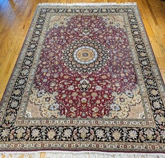 Vintage Persian Tabriz Room-Size Rug, Floral Design, Wool & Silk