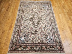 Vintage Indian Silk Rug, Hand-Knotted, Floral Medallion Design, 1970s